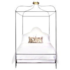 Venetian Upholstered Canopy Bed with Linen Headboard, King