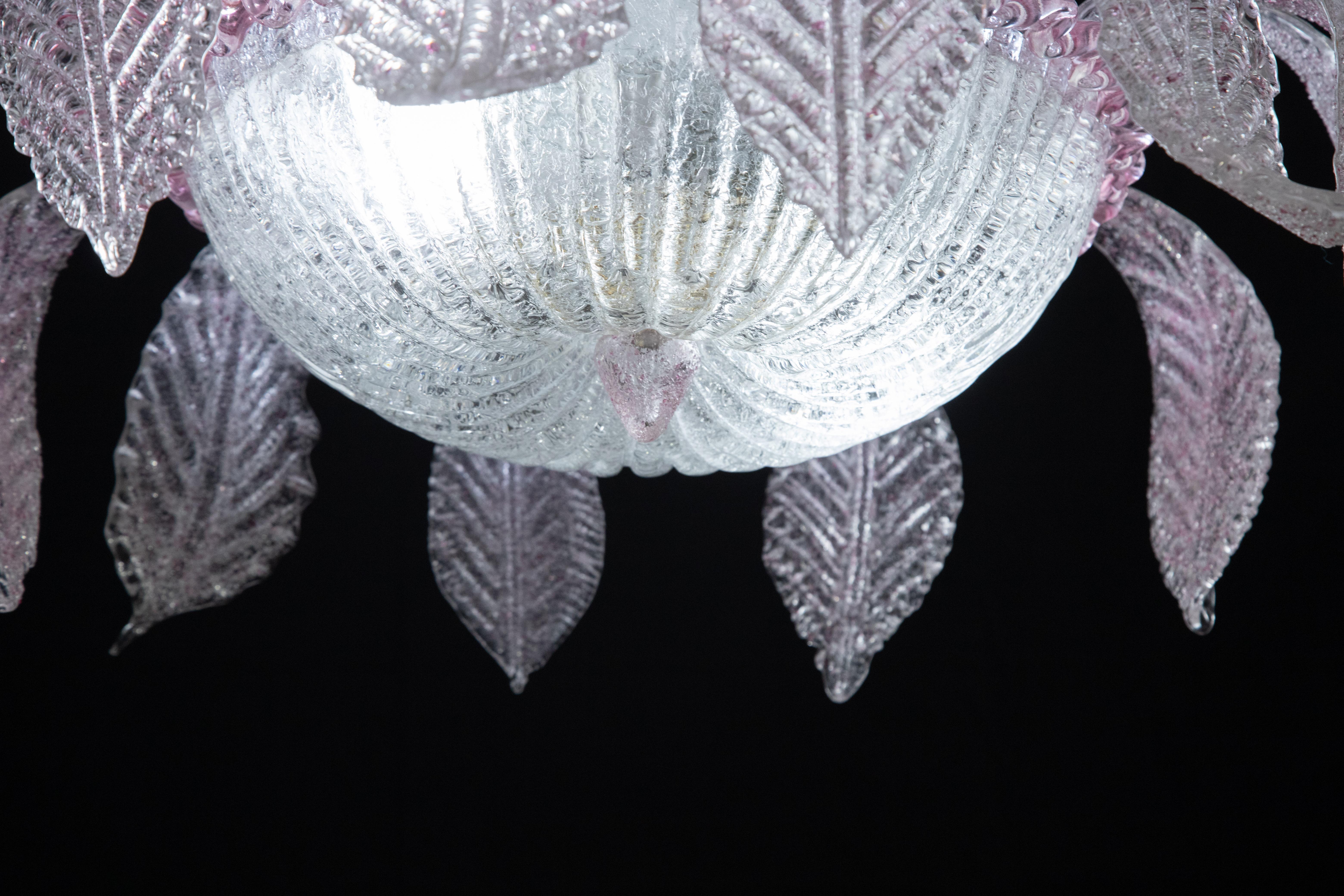 Venetian Vintage Pink Murano Glass Chandelier In Good Condition For Sale In Roma, IT