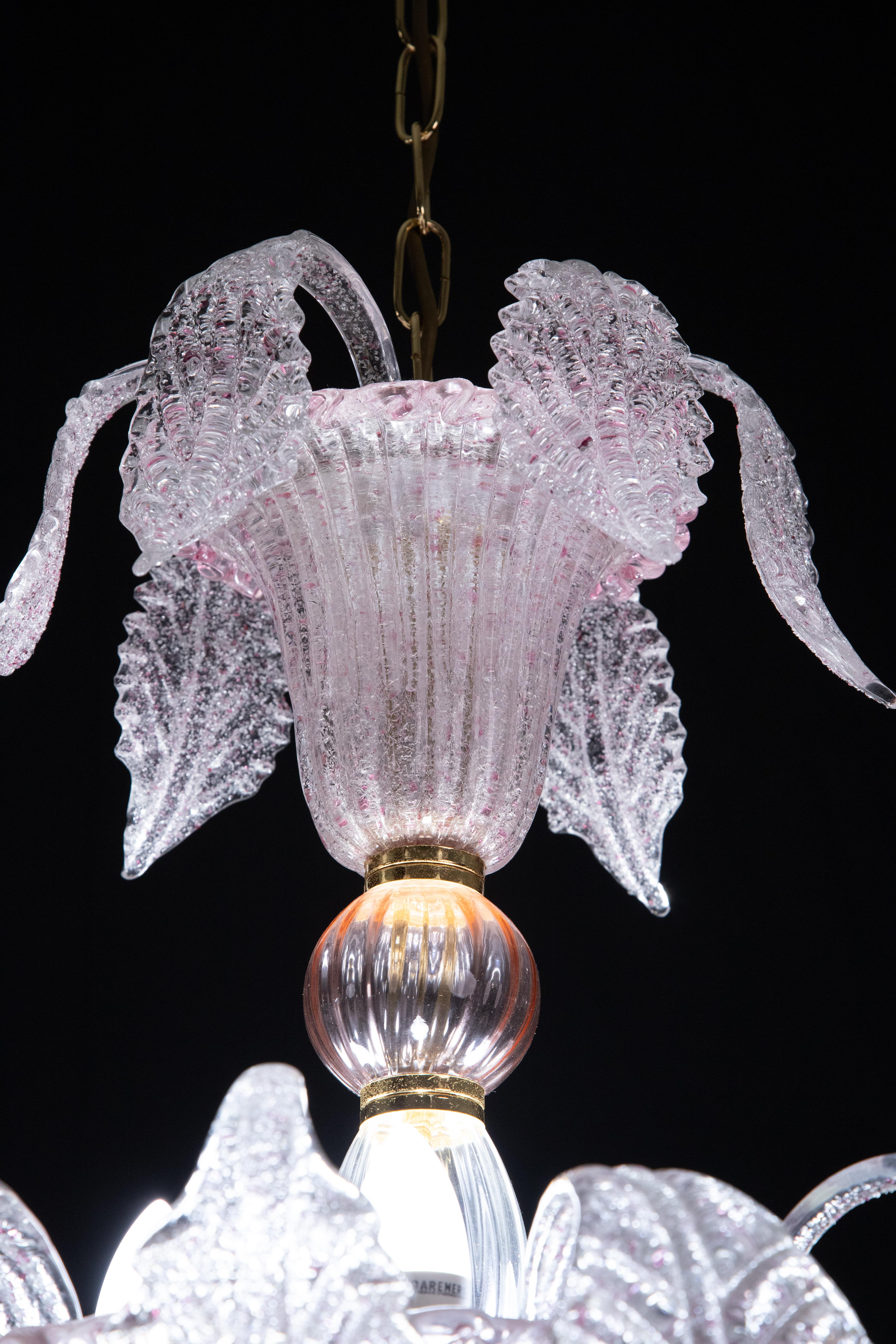 Late 20th Century Venetian Vintage Pink Murano Glass Chandelier For Sale