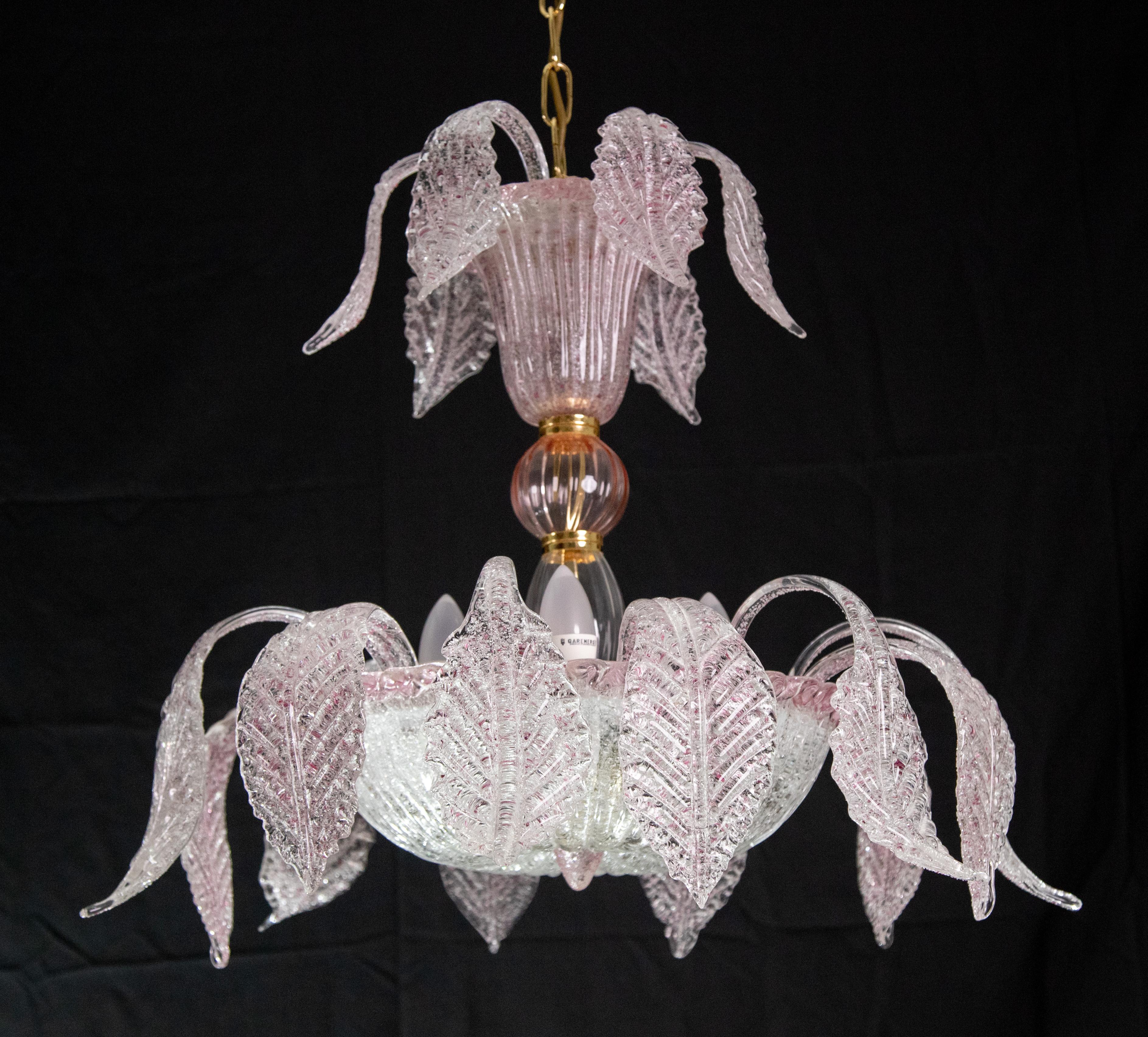 Venetian Vintage Pink Murano Glass Chandelier For Sale 1