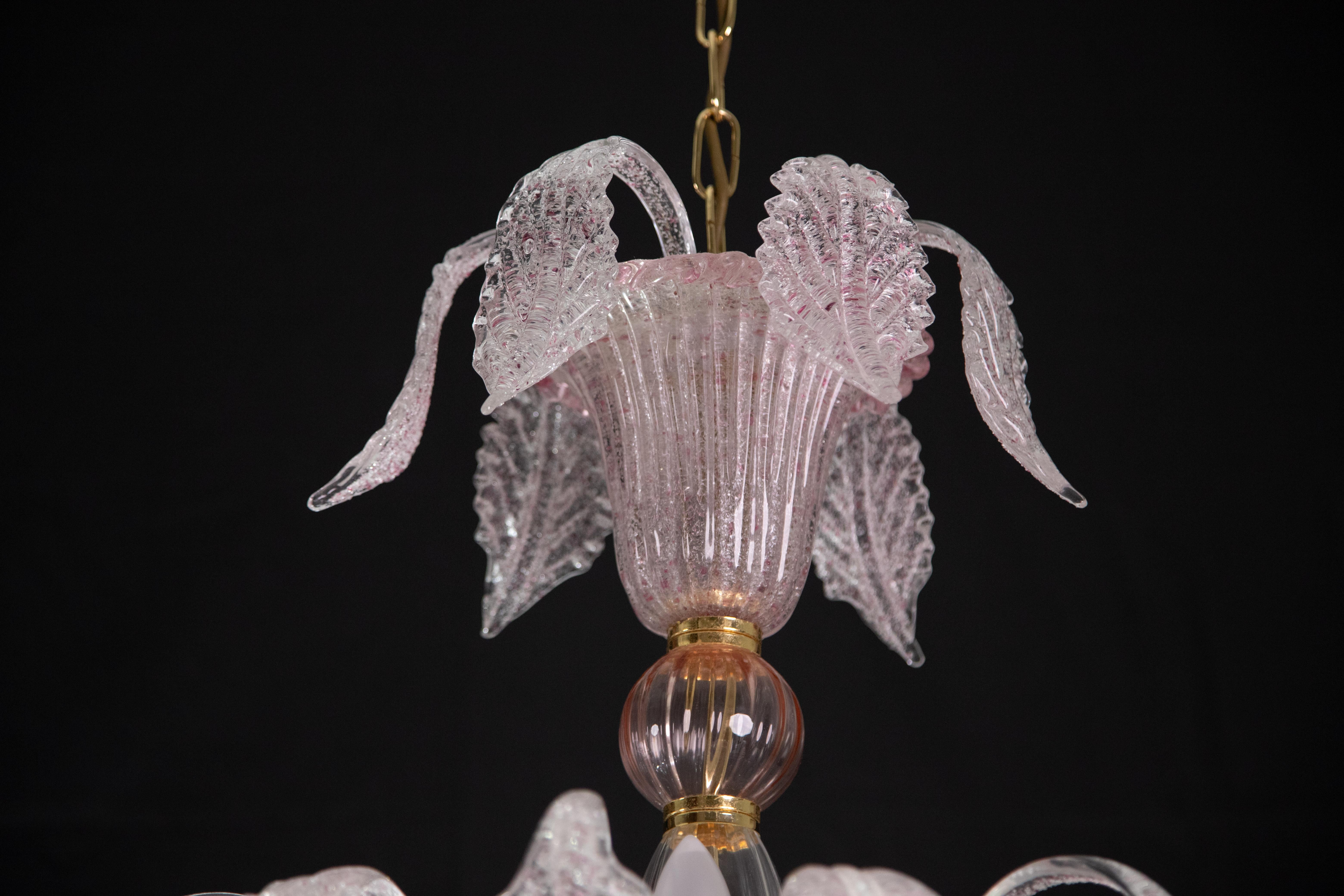 Venetian Vintage Pink Murano Glass Chandelier For Sale 2