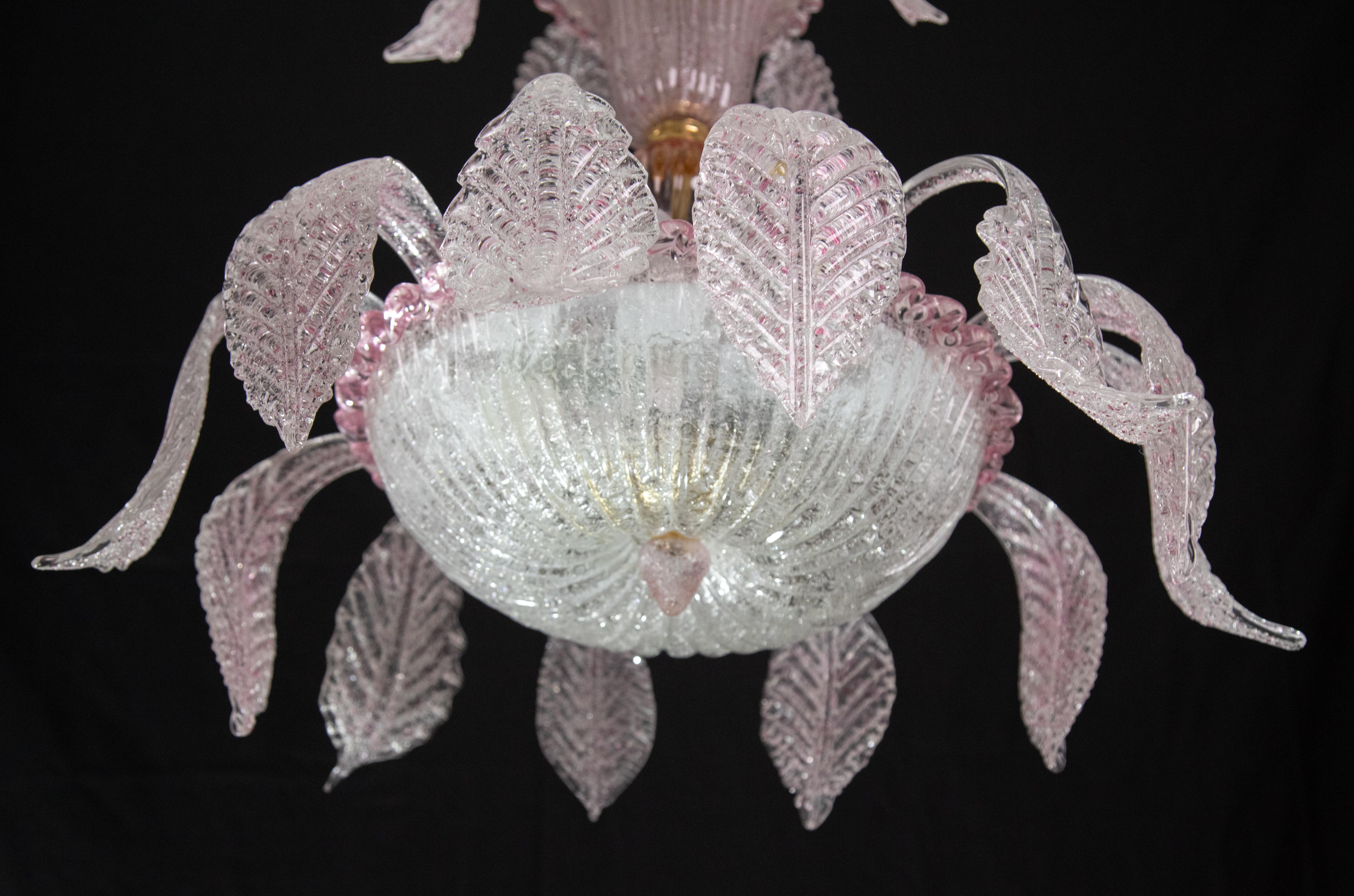 Venetian Vintage Pink Murano Glass Chandelier For Sale 3