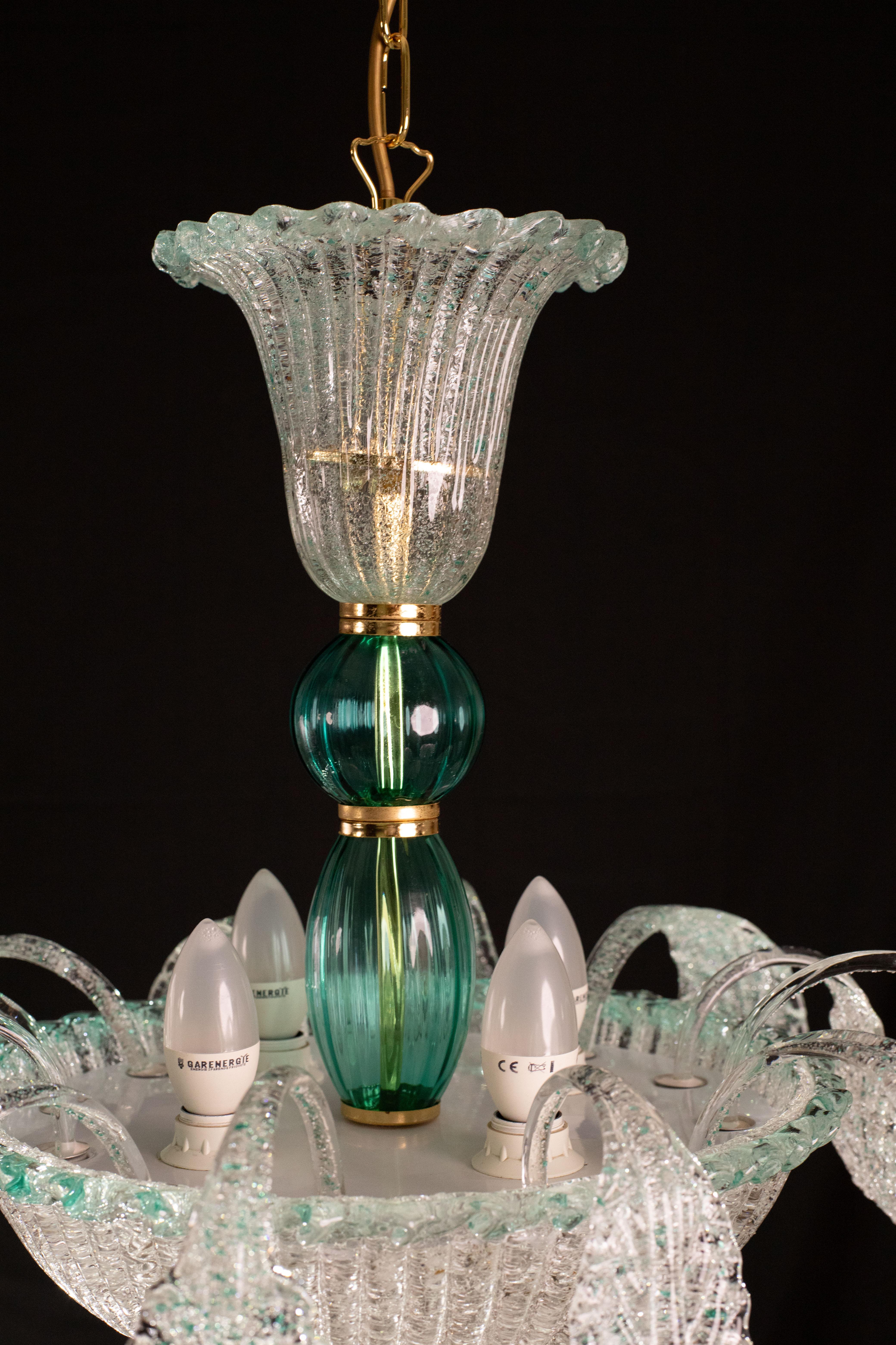 Venetian Vintage Turquoise Murano Glass Chandelier For Sale 6