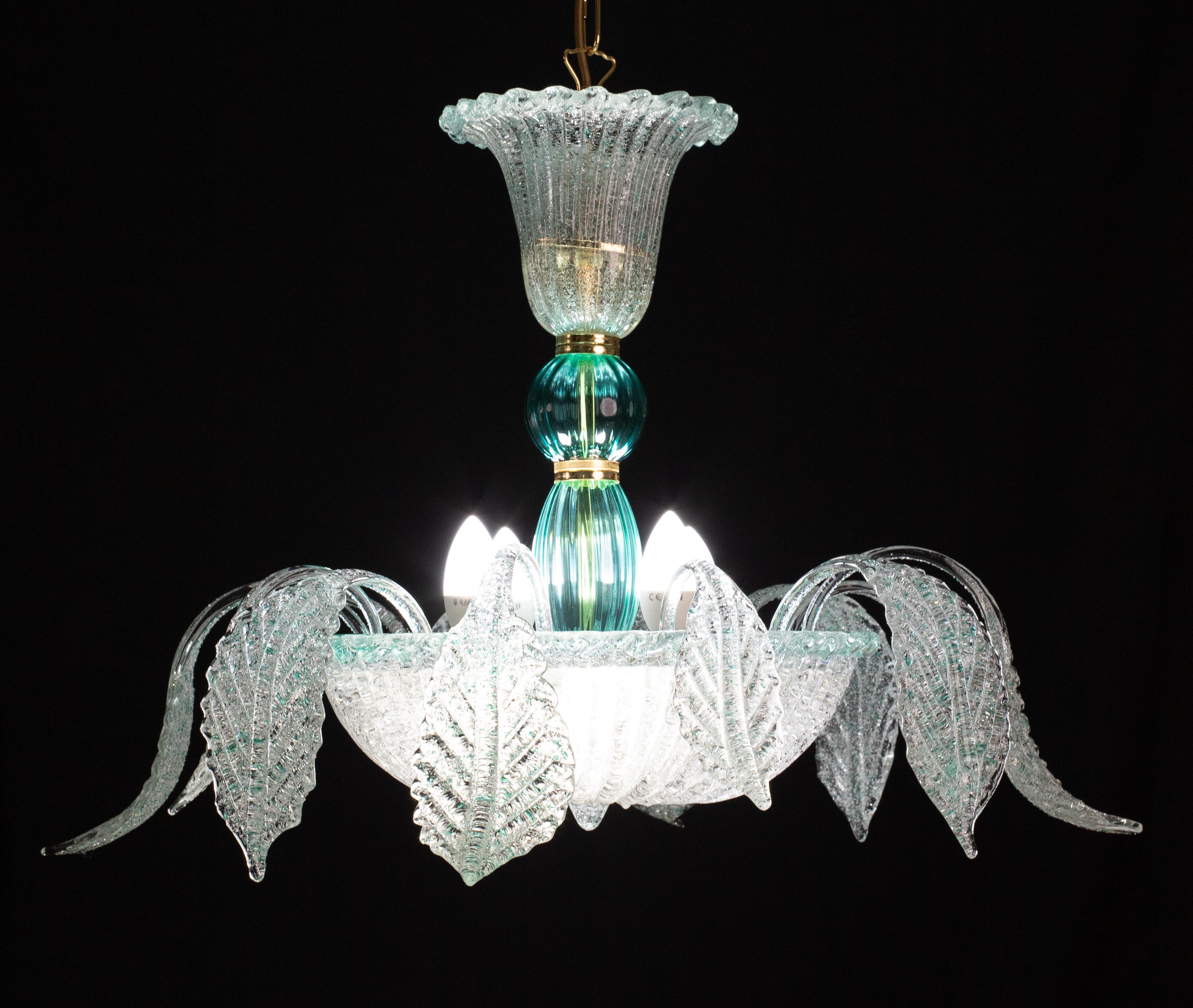 Venetian Vintage Turquoise Murano Glass Chandelier In Good Condition For Sale In Roma, IT