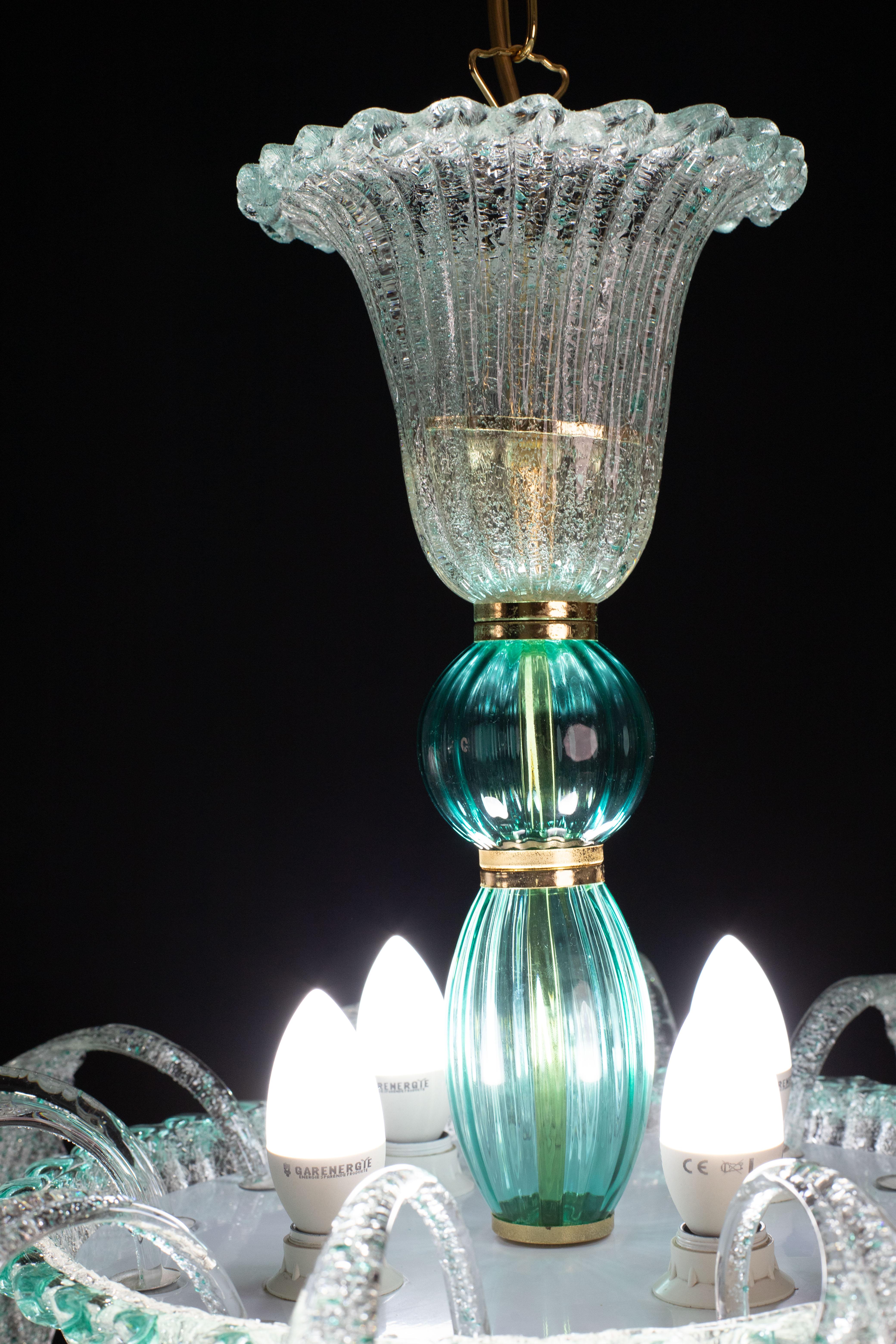 Late 20th Century Venetian Vintage Turquoise Murano Glass Chandelier For Sale