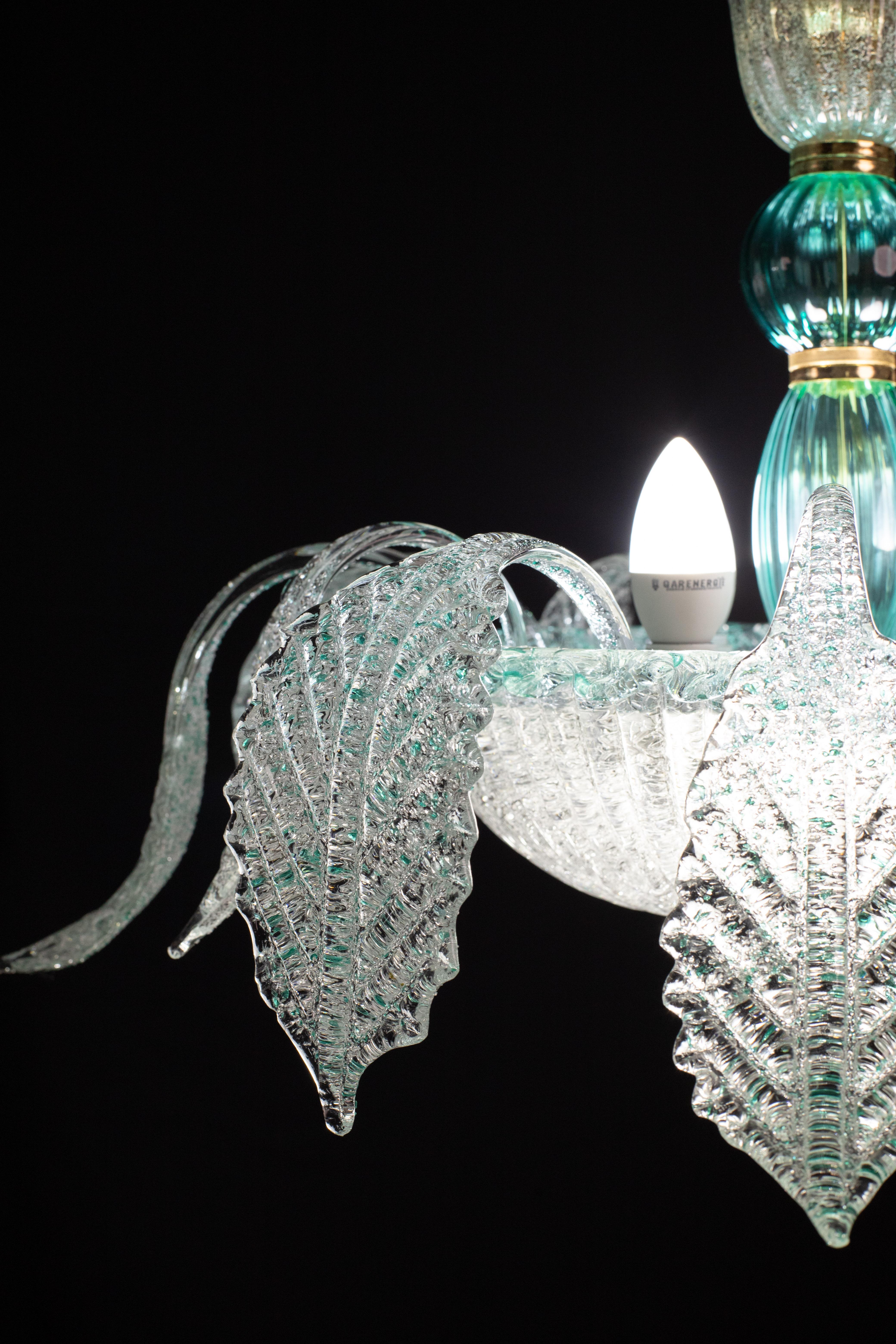 Venetian Vintage Turquoise Murano Glass Chandelier For Sale 1