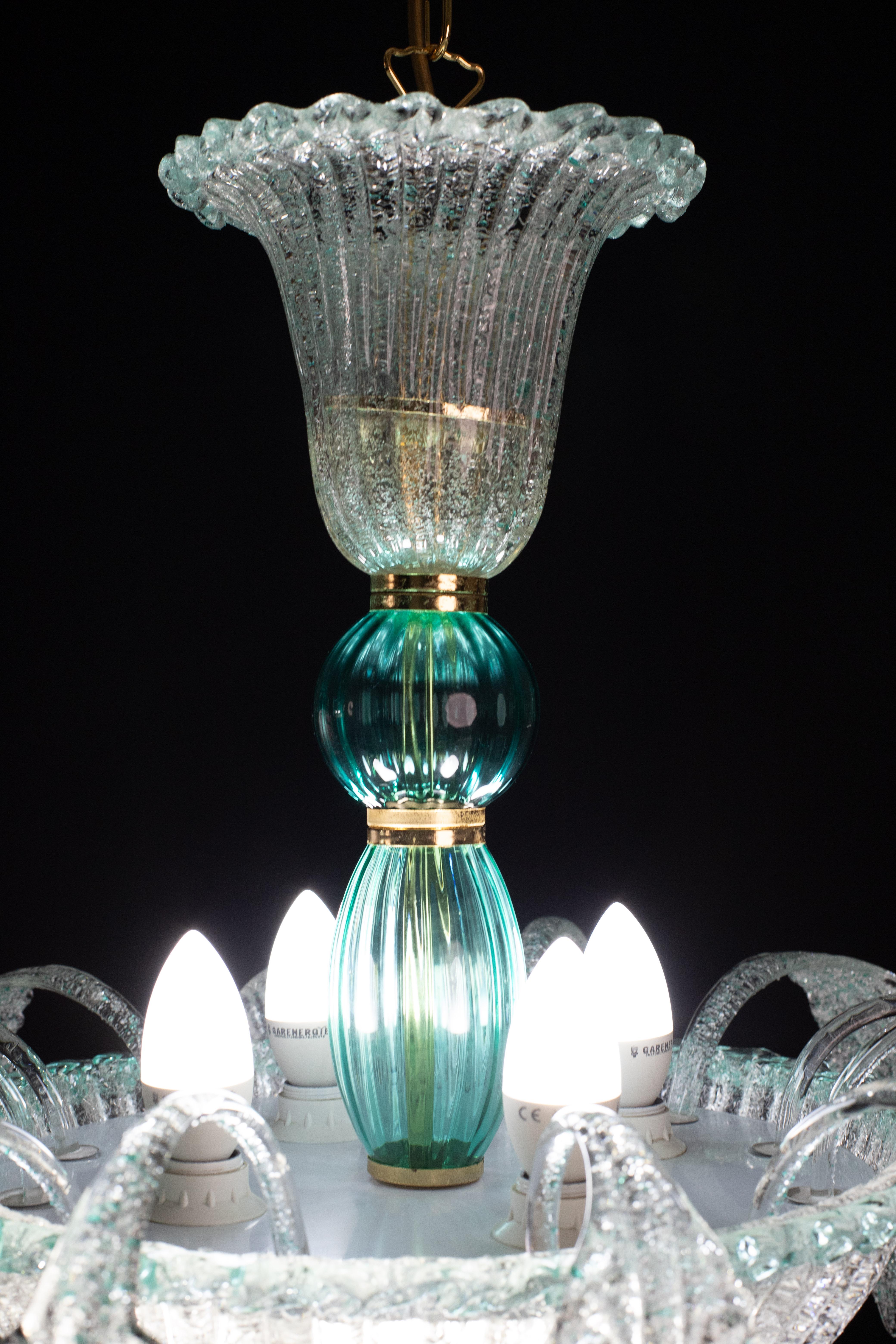 Venetian Vintage Turquoise Murano Glass Chandelier For Sale 3