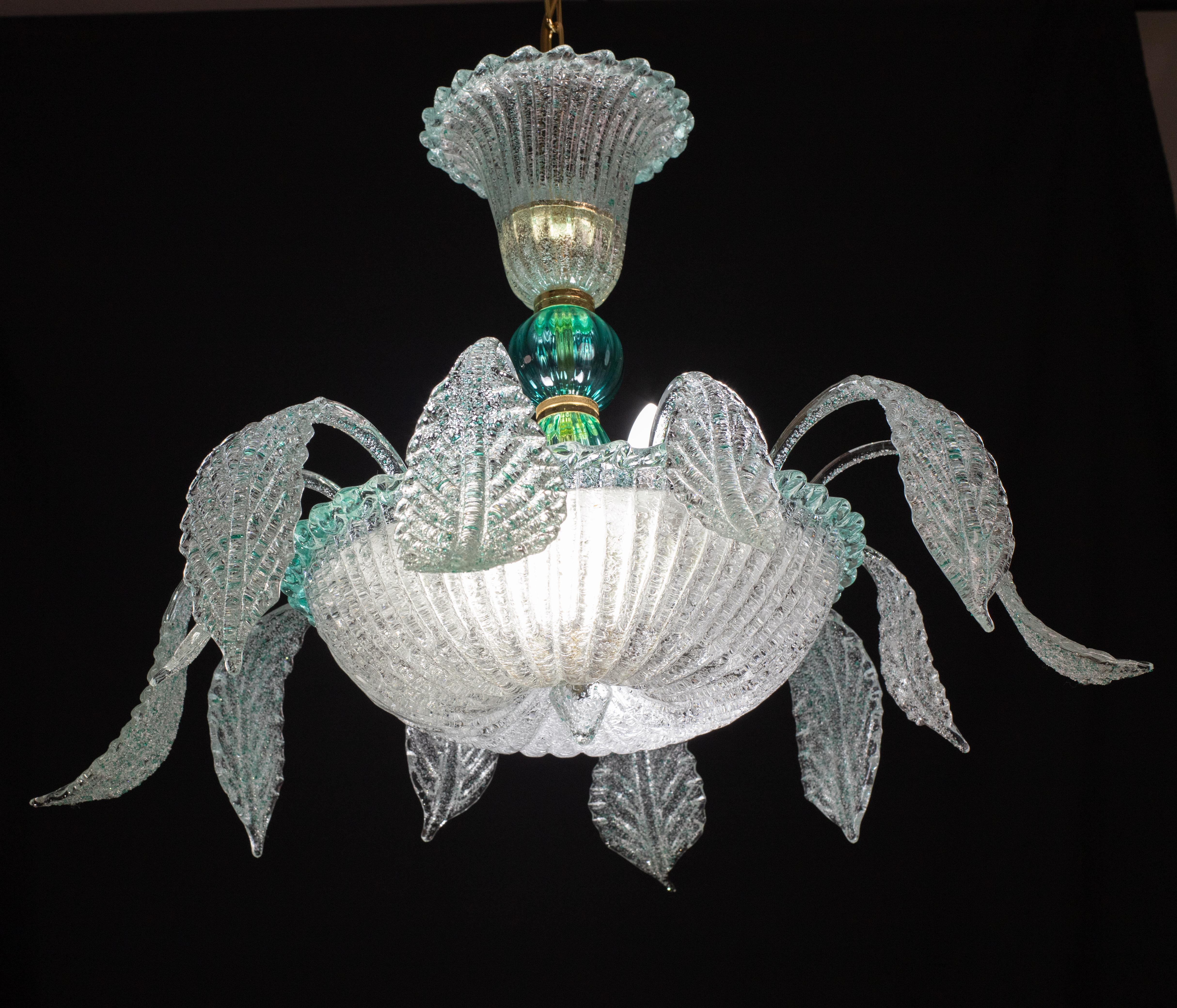 Venetian Vintage Turquoise Murano Glass Chandelier For Sale 4
