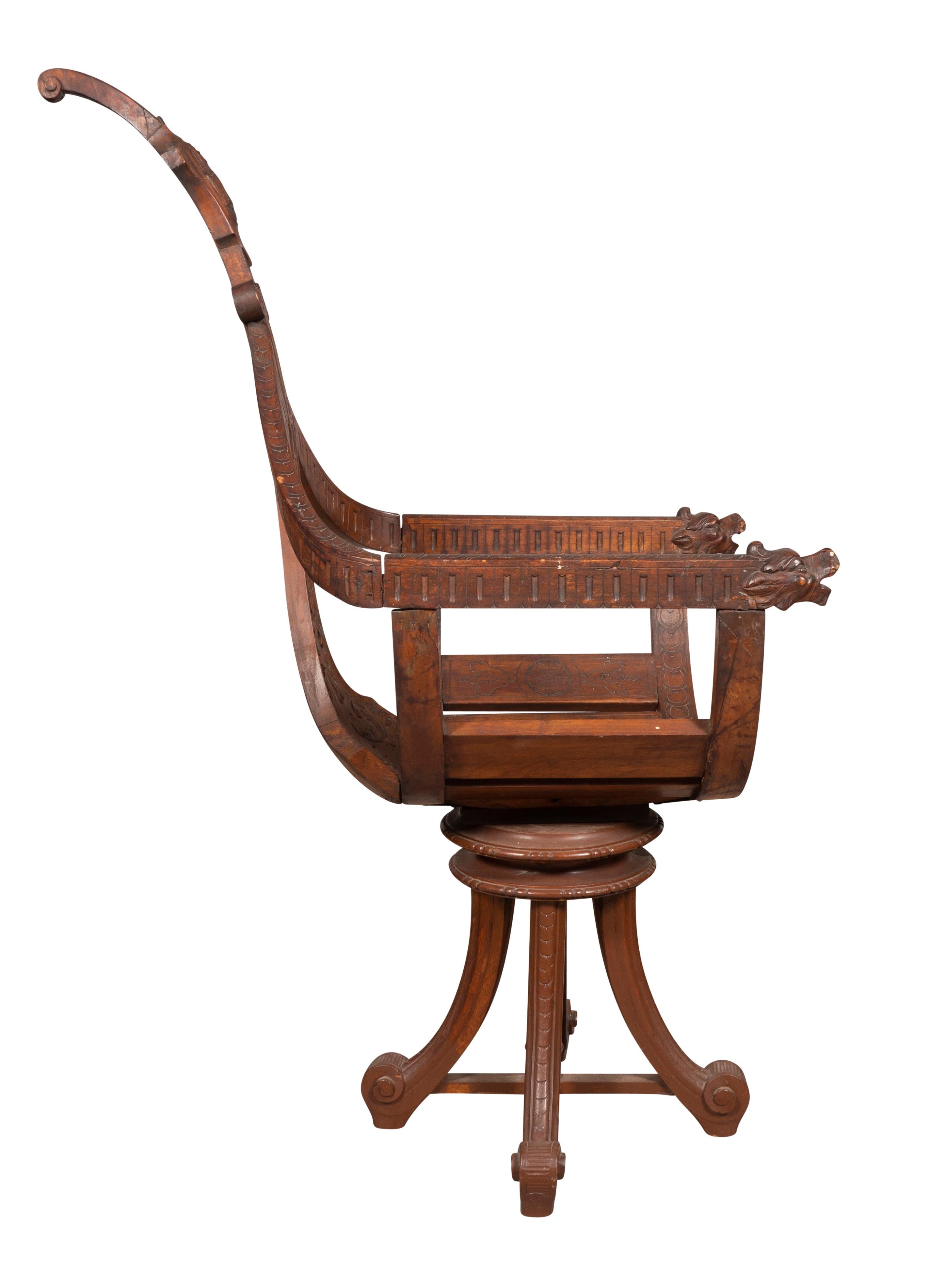Renaissance Revival Venetian Walnut Gondola Chair For Sale