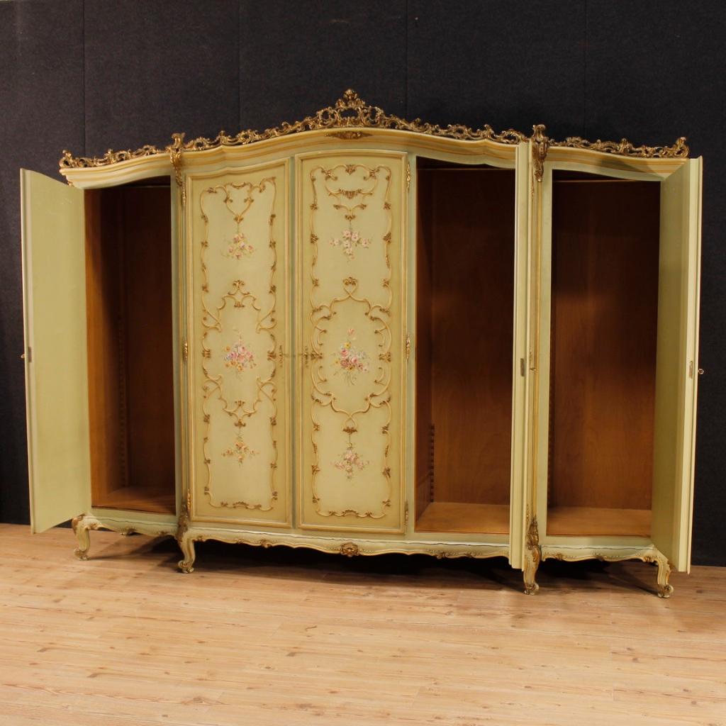 Italian Venetian Wardrobe in Lacquered, Gilt, Painted Wood from 20th Century