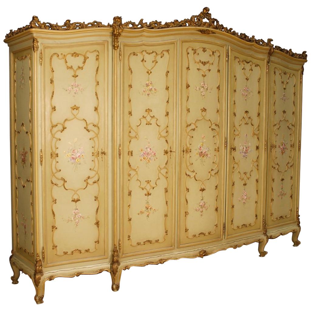 Venetian Wardrobe in Lacquered, Gilt, Painted Wood from 20th Century