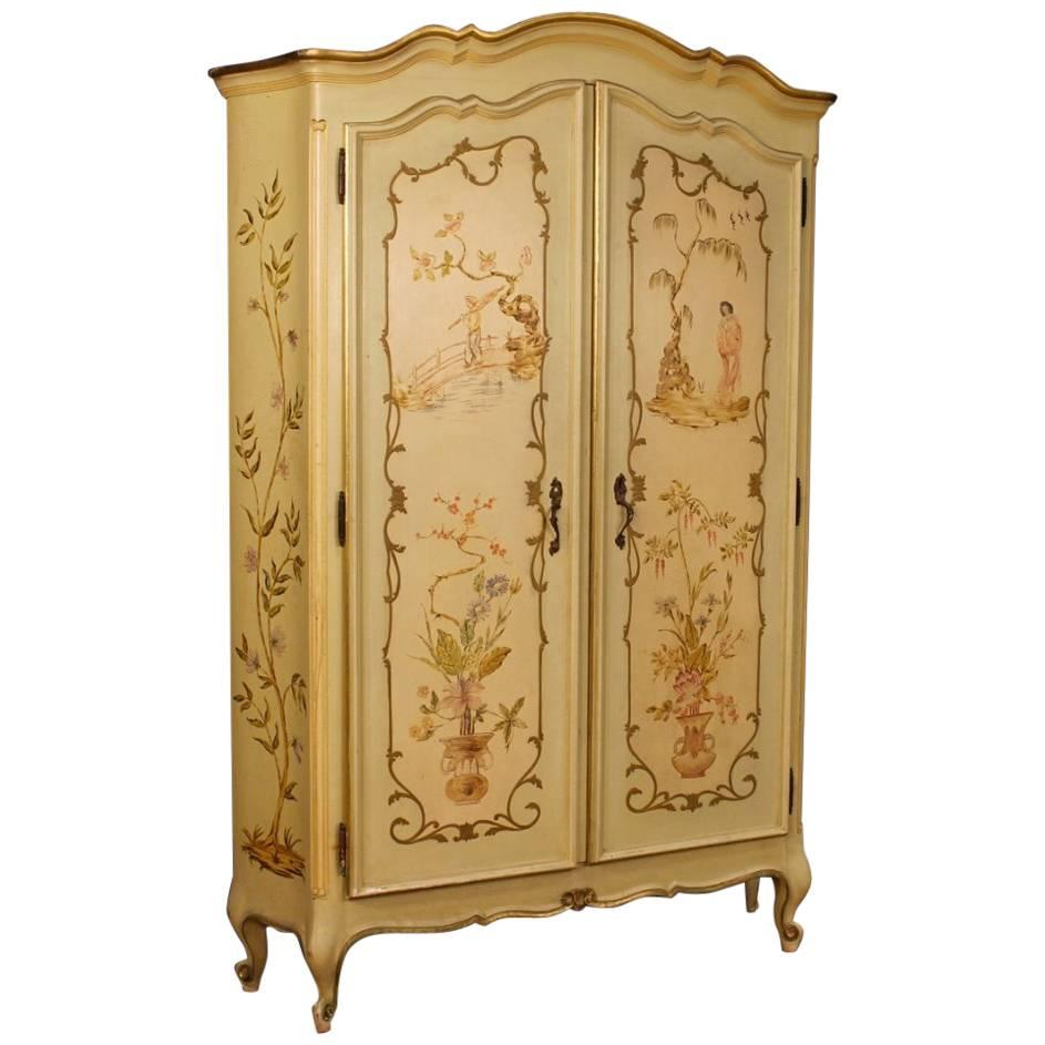 Venetian Wardrobe in Painted and Gilt Chinoiserie Wood from 20th Century