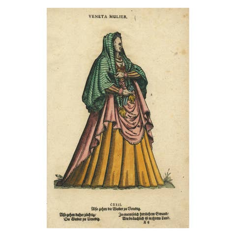 Venetian Woman – Rare Antique Costume Woodcut by Jost Amman, 16th Century