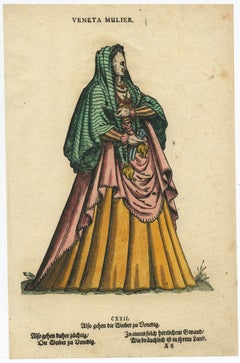 Venetian Woman – Rare Antique Costume Woodcut by Jost Amman, 16th Century