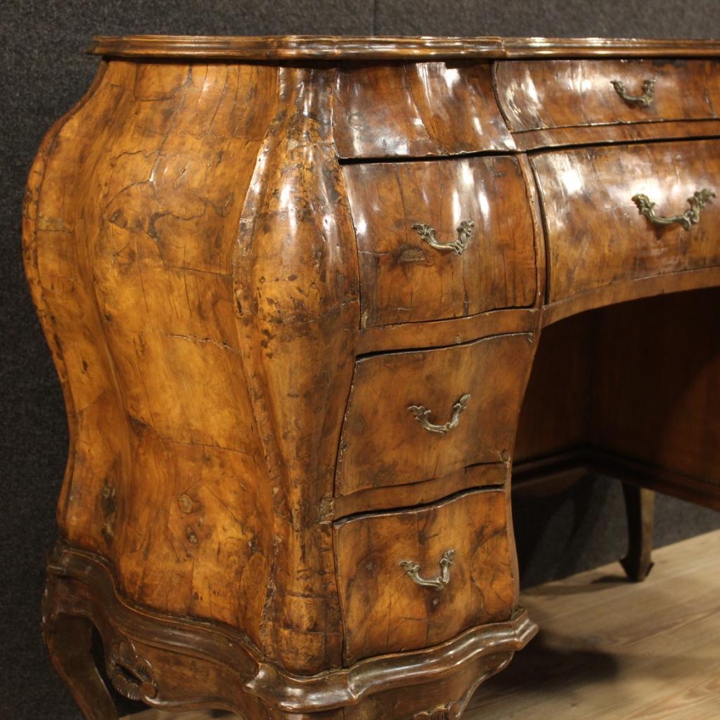 Italian Venetian Writing Desk in Walnut, Briar & Beech in Louis XV Style, 20th Century For Sale