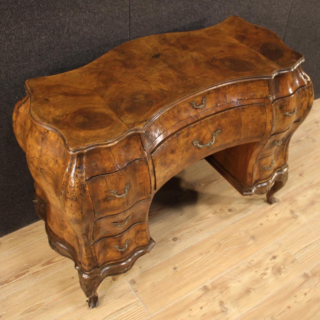 Wood Venetian Writing Desk in Walnut, Briar & Beech in Louis XV Style, 20th Century For Sale