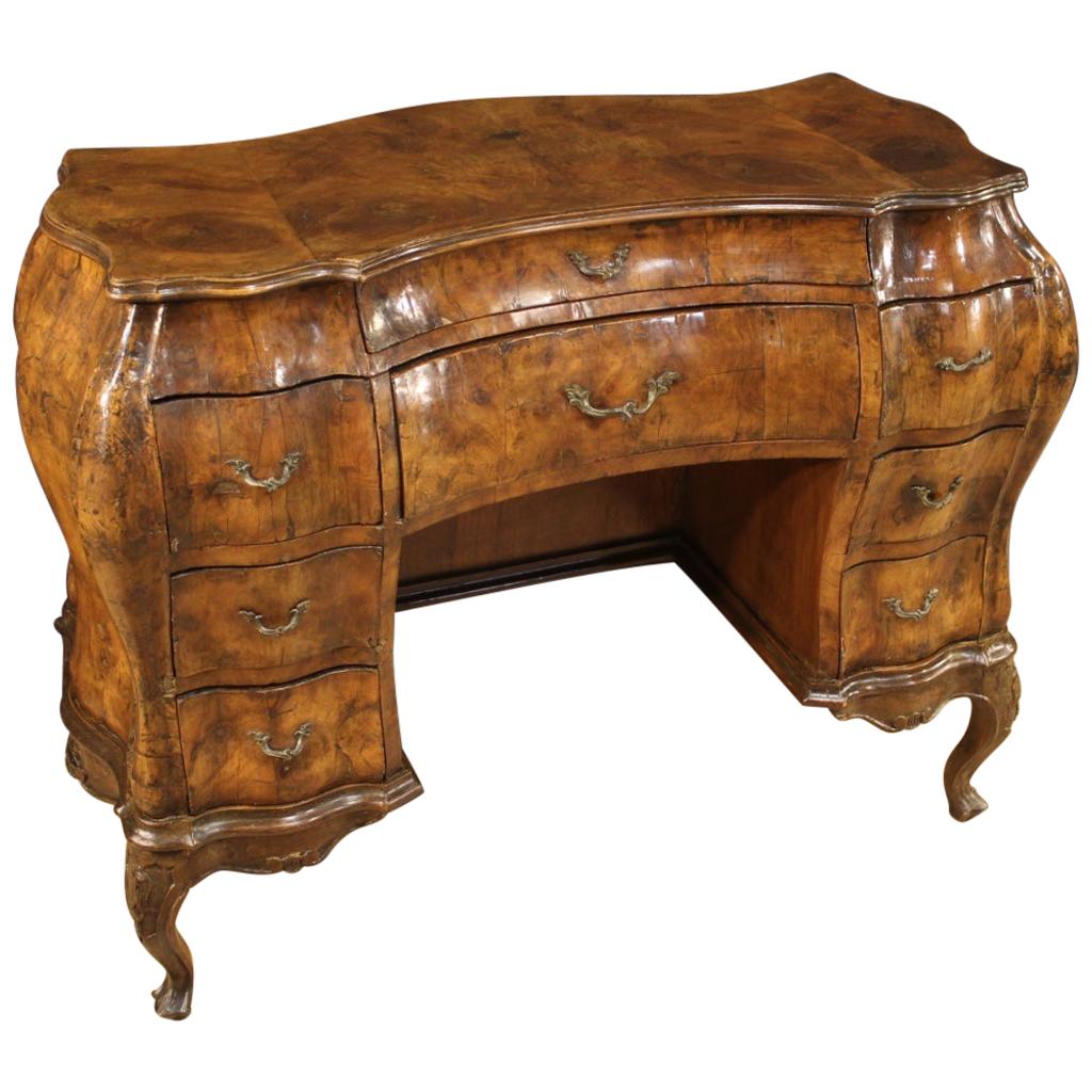 Venetian Writing Desk in Walnut, Briar & Beech in Louis XV Style, 20th Century For Sale