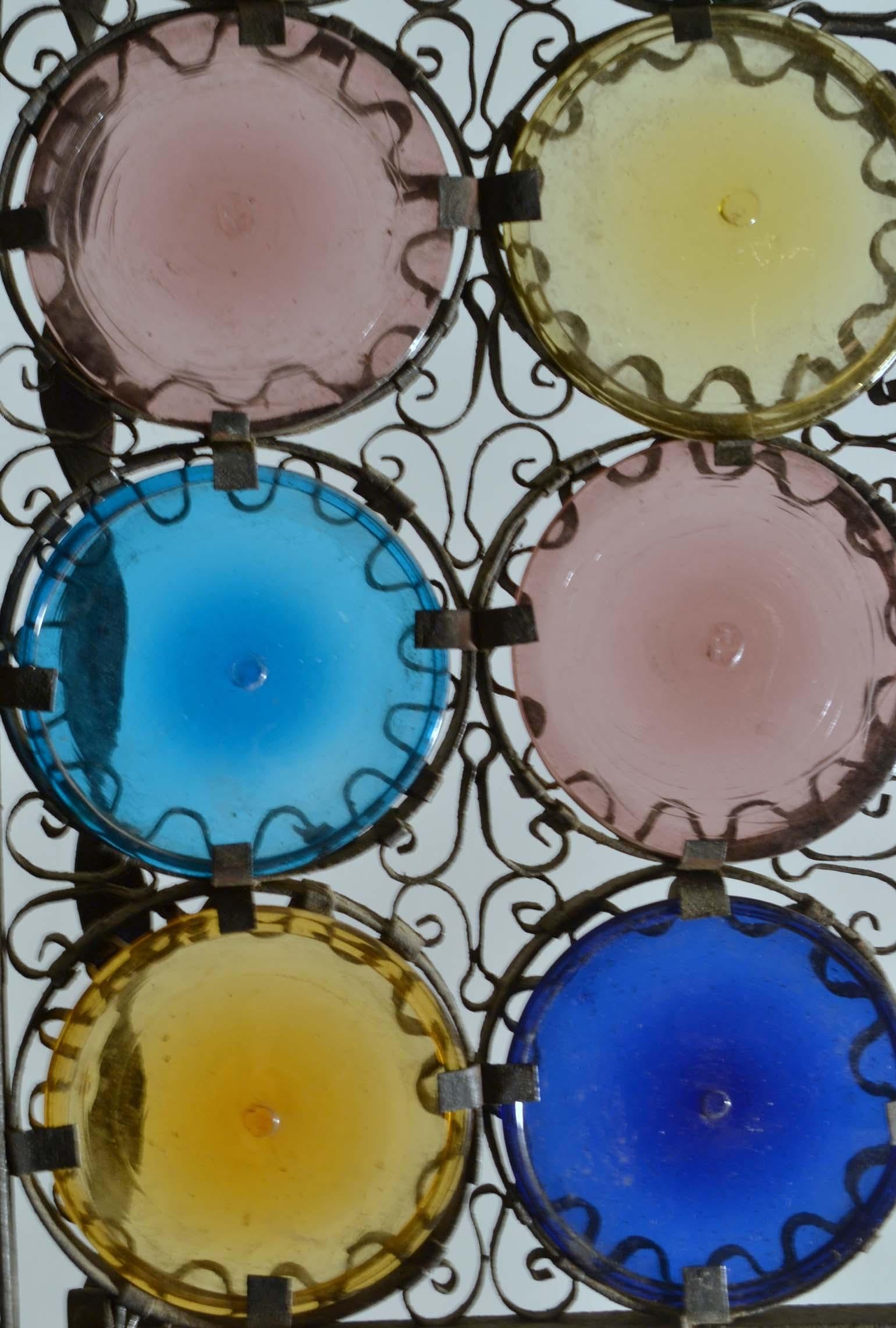 Venetian Wrought Iron Lantern and Multi Colored Glass Disks , Italy 1890s 4