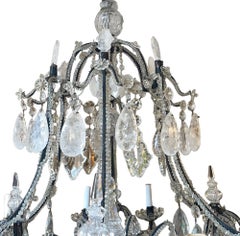 Venetian Wrought Iron, Rock Crystal & Cut Glass Chandelier, Early 20th Century