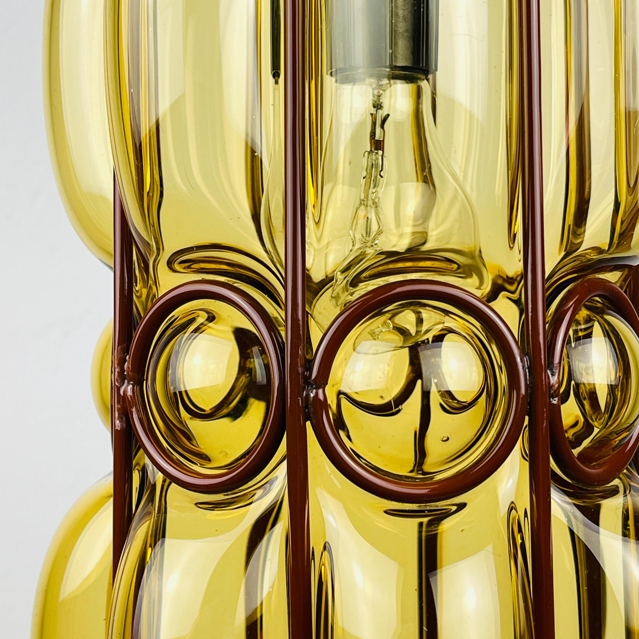 Italian Venetian Yellow Murano Glass Caged Pendant Lamp, Italy 1940s