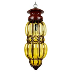 Lámpara colgante de cristal de Murano amarillo veneciano, Italia años 40