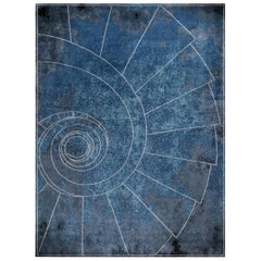 Blue Rug Geometric Contemporary Wool Silk - Venezia Celeste