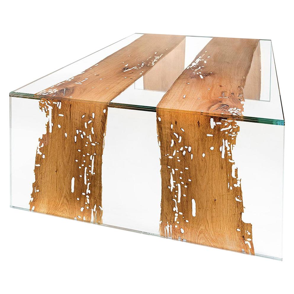 Venezia Glass and Wood Rectangular Coffee Table