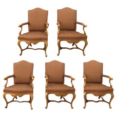 Venezia Italy Early 18th Century Set 5 Rococo Carved Giltwood Armchairs