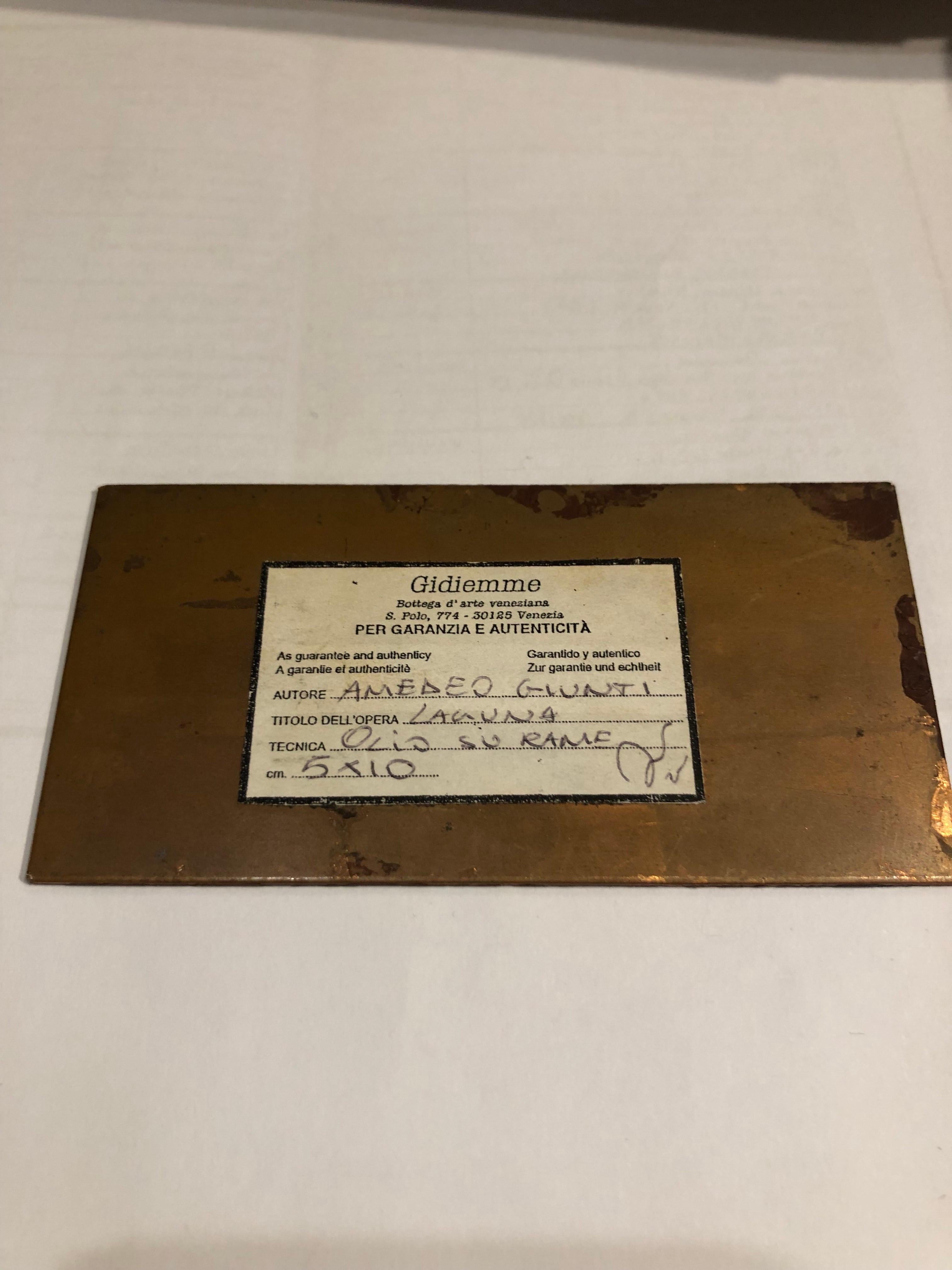 Oiled Venezia San Giorgio Maggiore Laguna Dipinta su Rame Miniatura di Giunti Amedeo For Sale