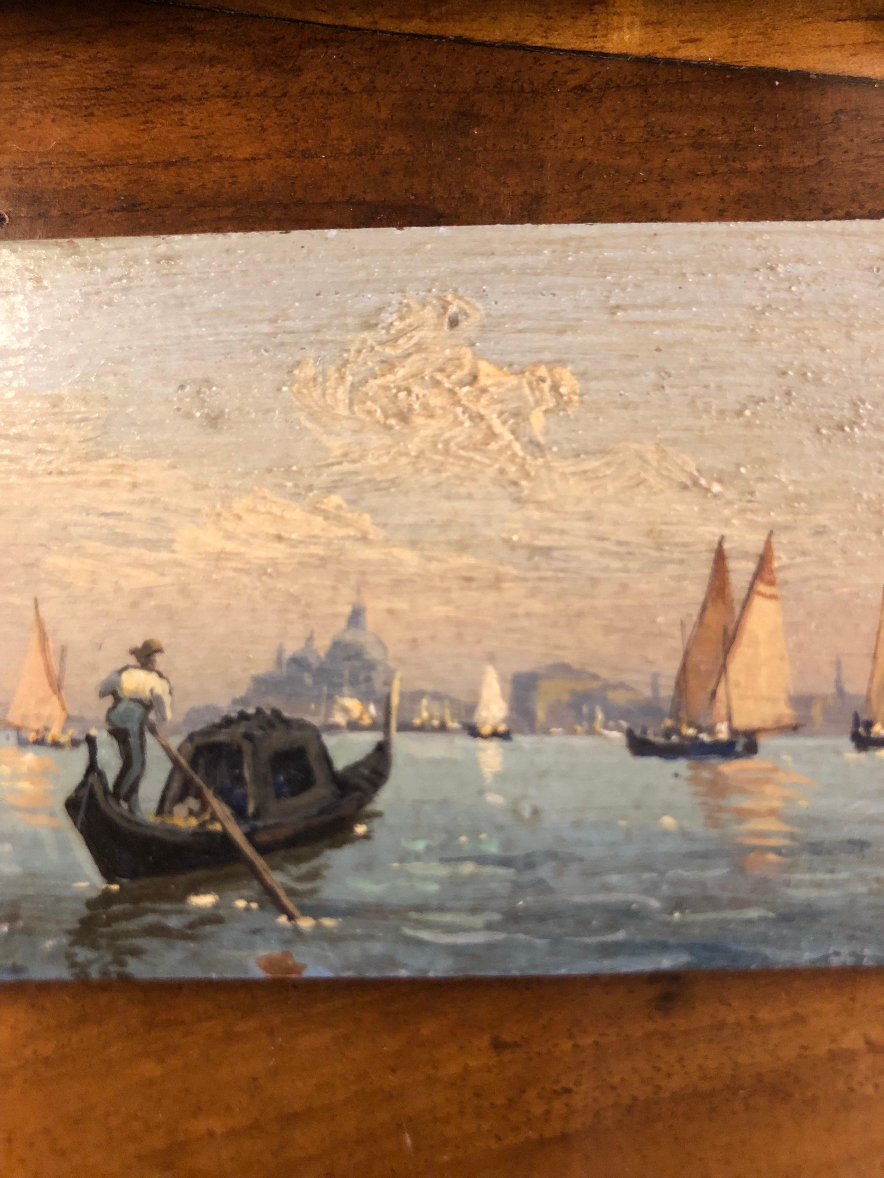 Copper Venezia San Giorgio Maggiore Laguna Dipinta su Rame Miniatura di Giunti Amedeo For Sale