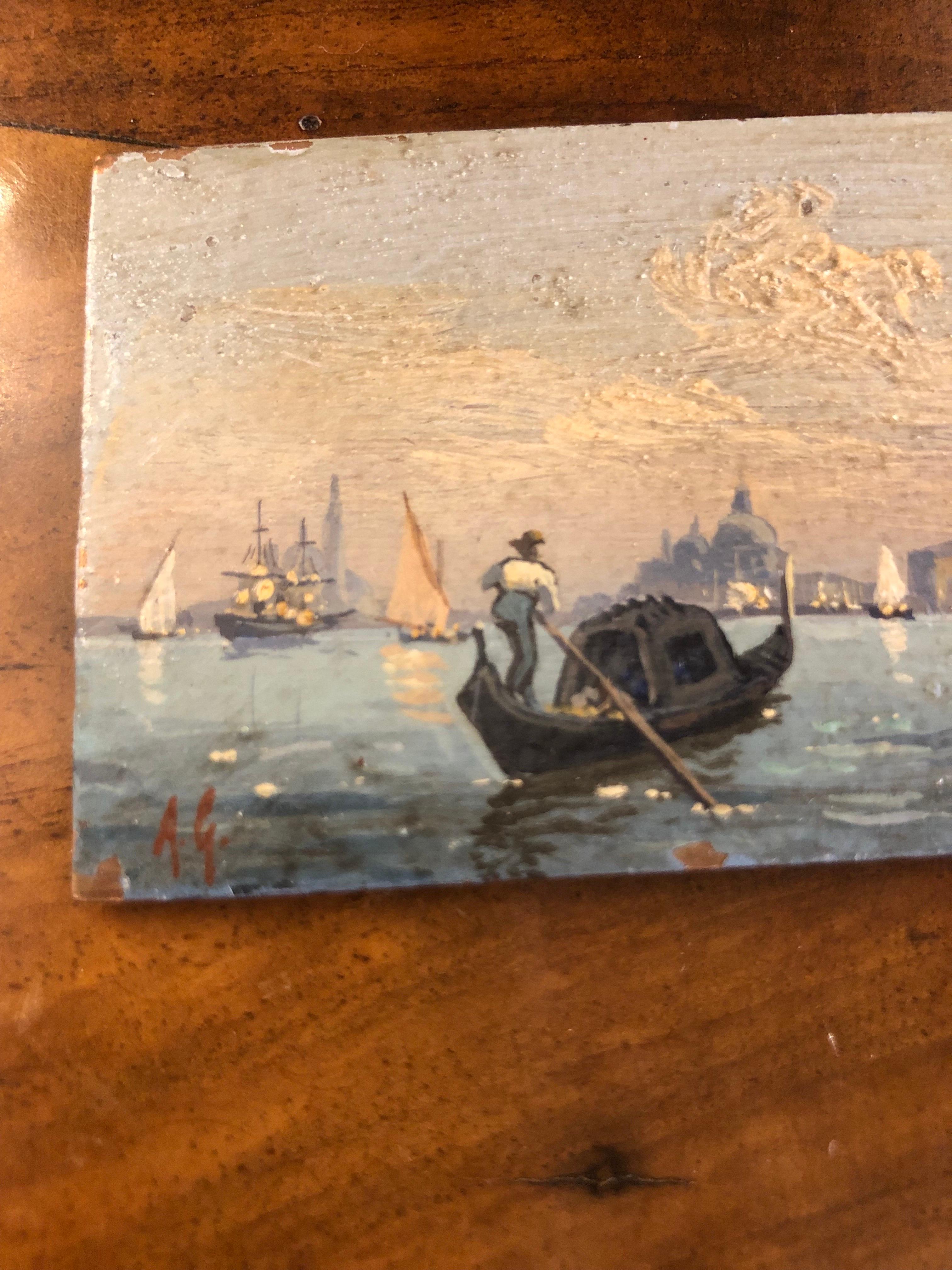 Venezia San Giorgio Maggiore Laguna Dipinta su Rame Miniatura di Giunti Amedeo For Sale 1