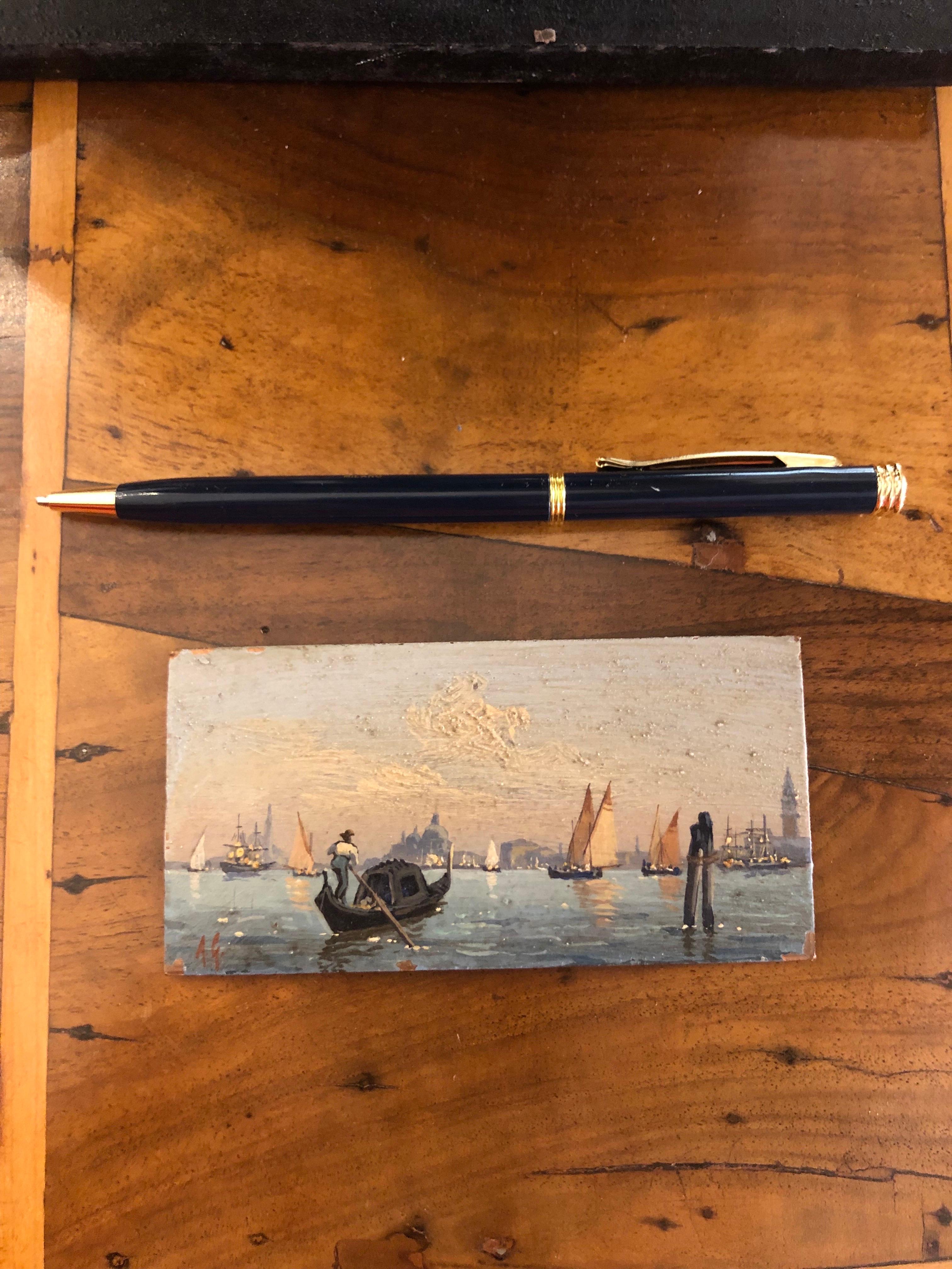 Venezia San Giorgio Maggiore Laguna Dipinta su Rame Miniatura di Giunti Amedeo For Sale 2