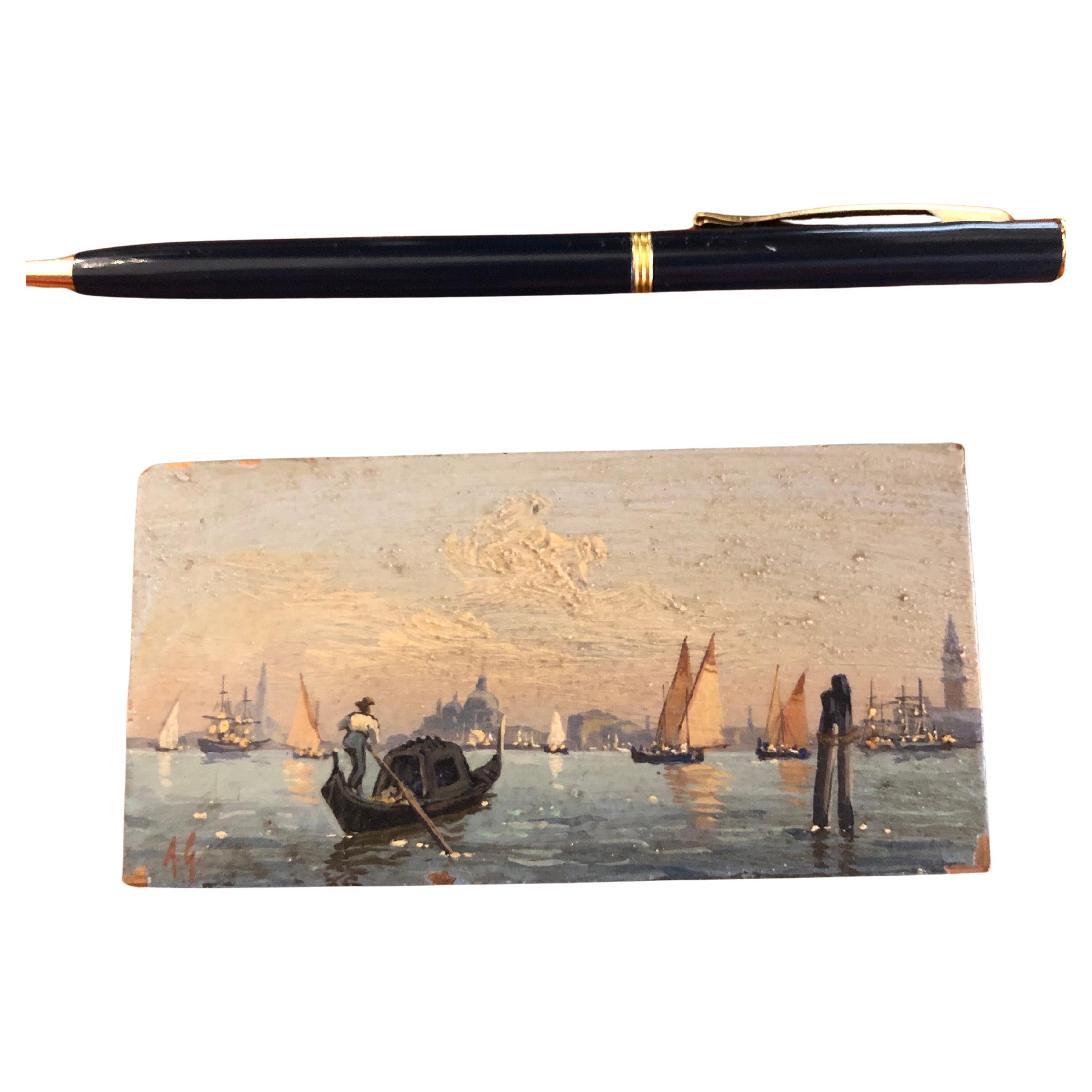 Venezia San Giorgio Maggiore Laguna Dipinta su Rame Miniatura di Giunti Amedeo For Sale