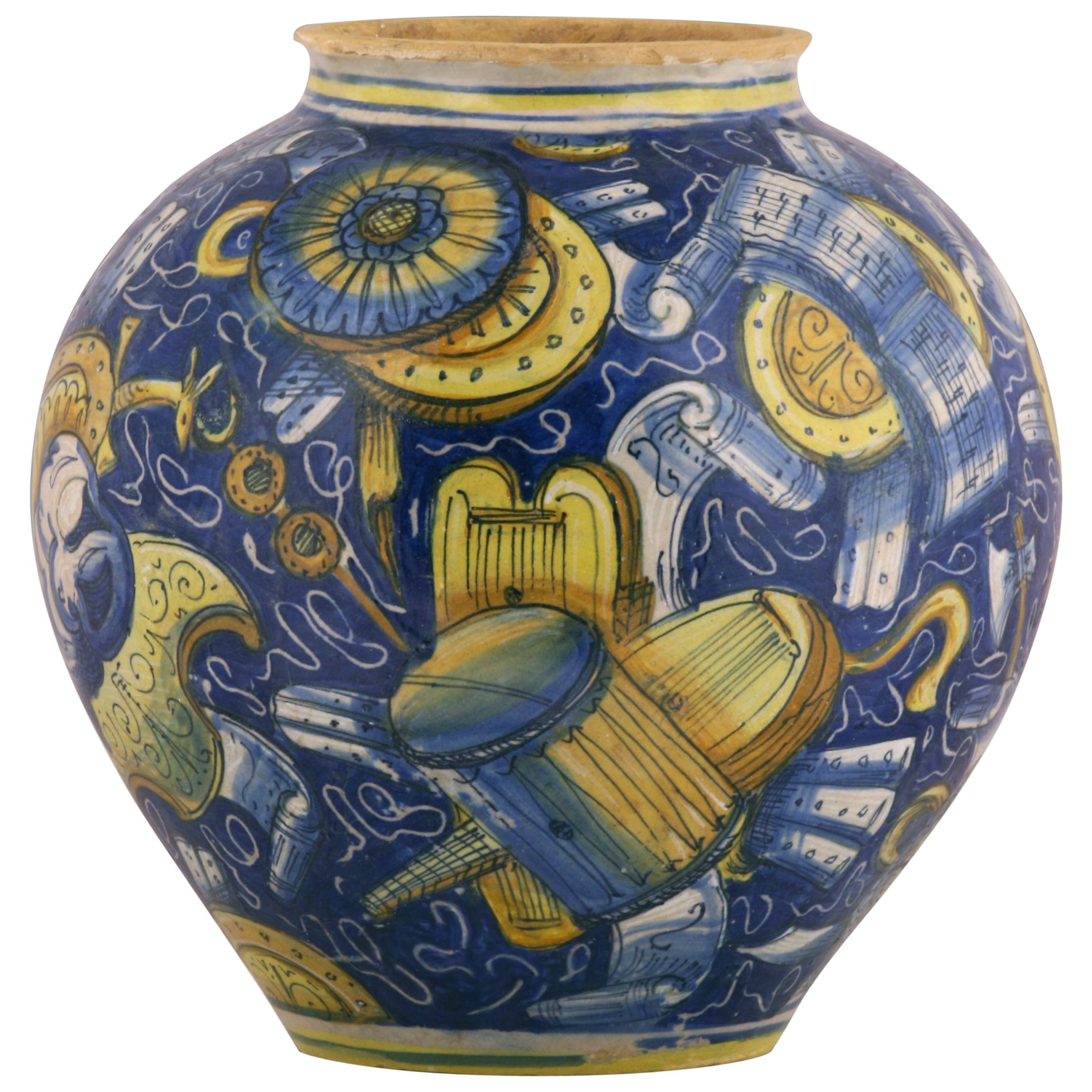 Venezia Vase-Bowl Maiolica Fully Decorated with Military Trophies, circa 1560 For Sale