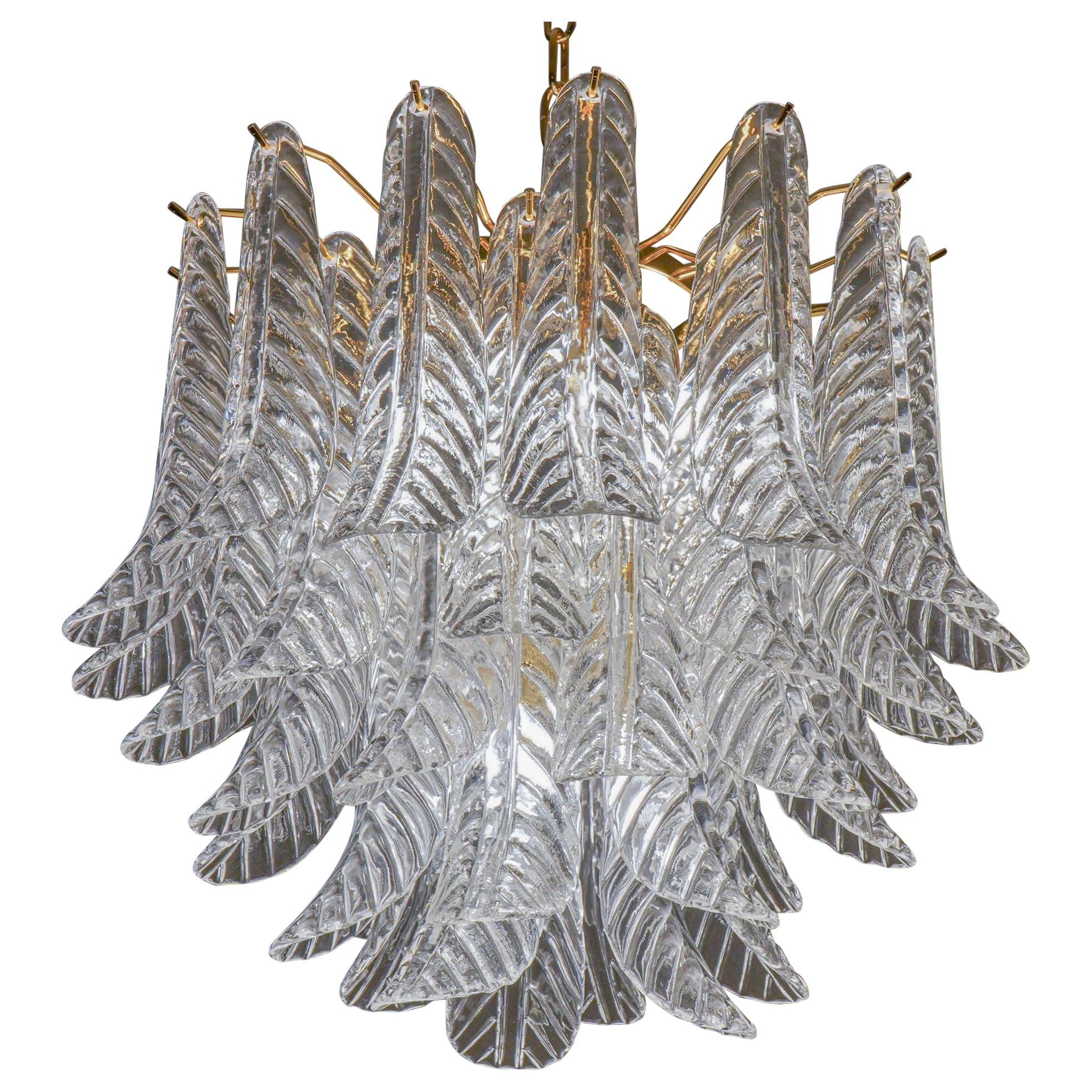 Lampadario Veneziana a 5 piani. 41 pezzi in vetro trasparente. Design Piattelli. Lista UL