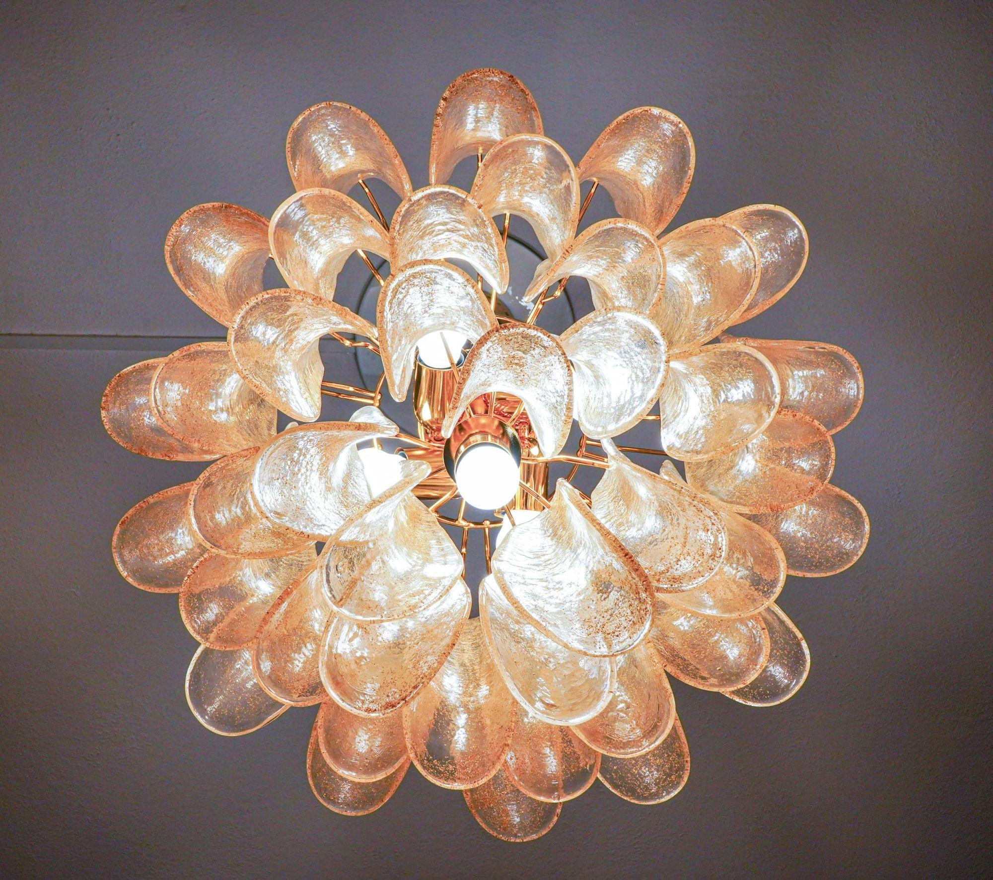 Italian Veneziana 5 tiers chandelier. 41 Gold Pulegoso elements. Piattelli. UL listed For Sale