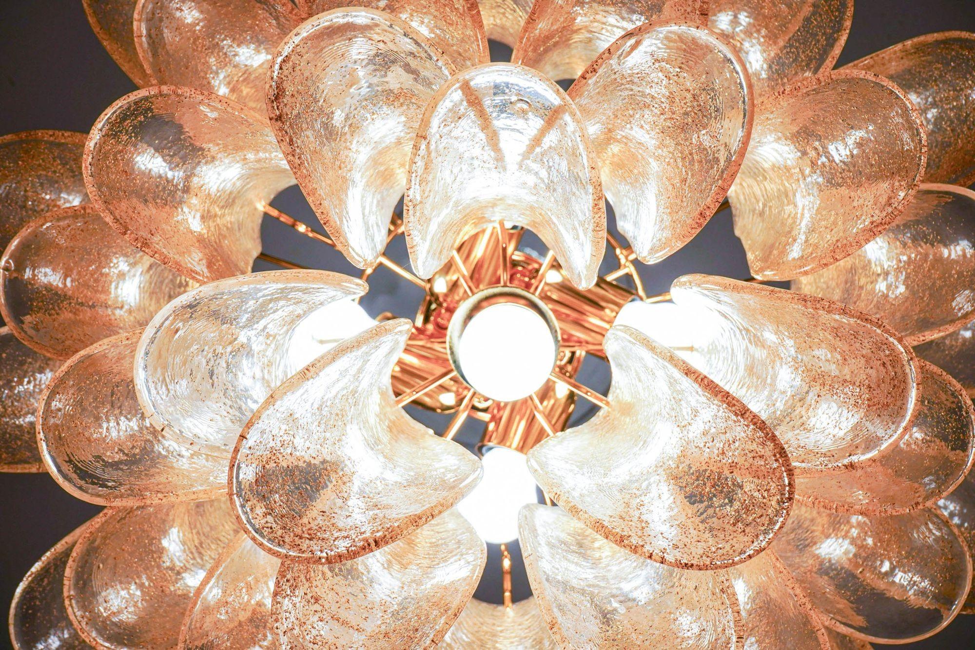 Contemporary Veneziana 5 tiers chandelier. 41 Gold Pulegoso elements. Piattelli. UL listed For Sale