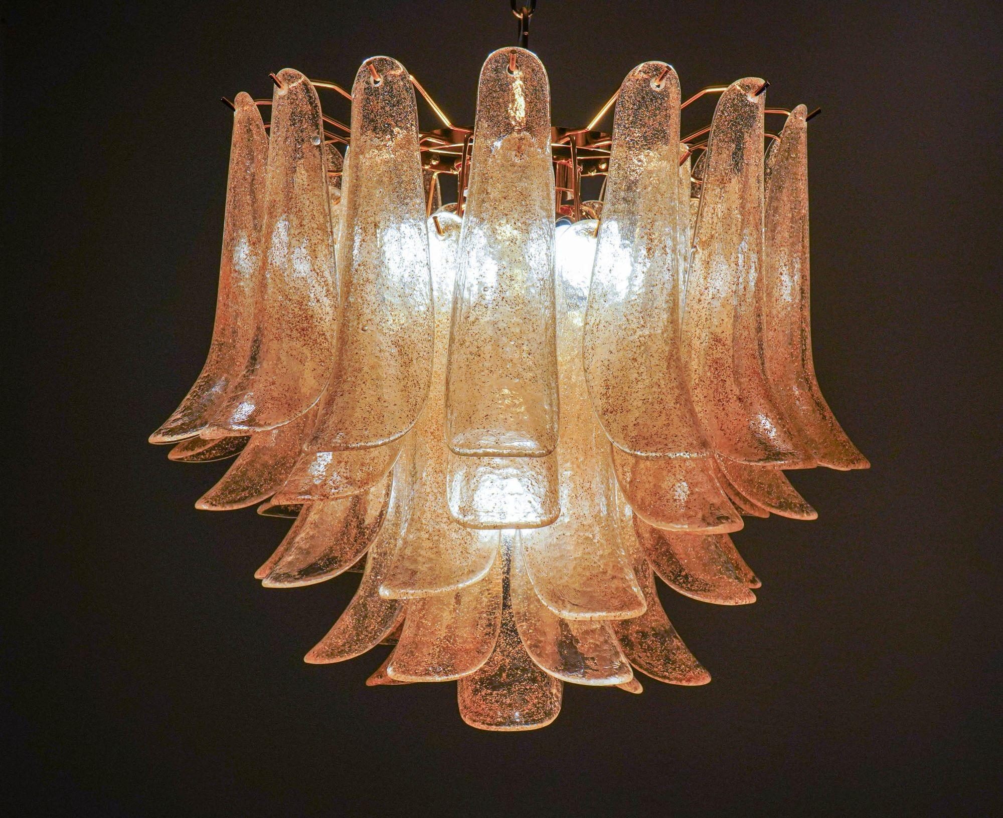 Glass Veneziana 5 tiers chandelier. 41 Gold Pulegoso elements. Piattelli. UL listed For Sale