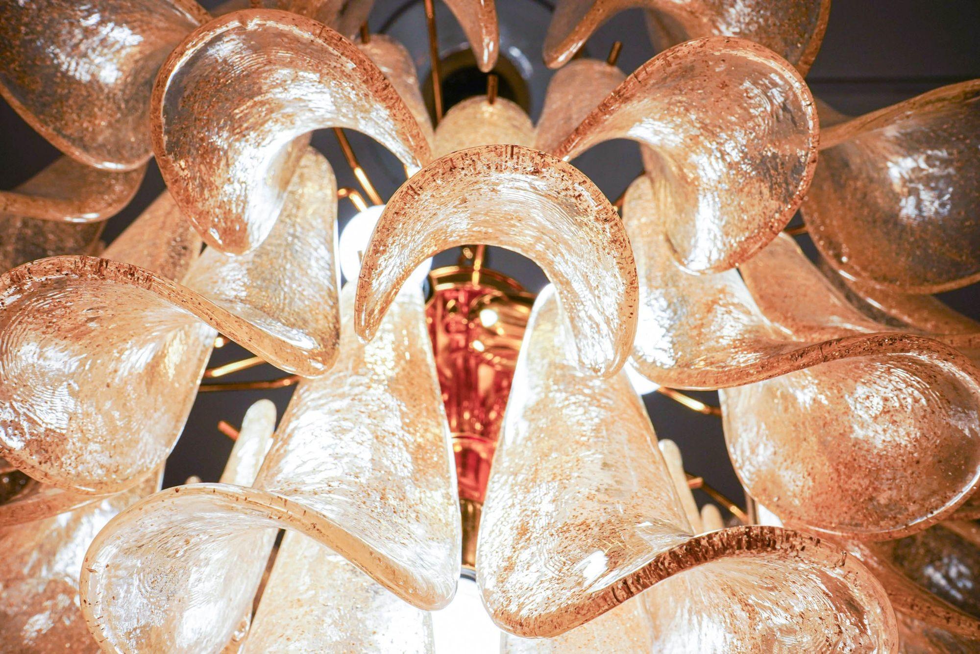 Veneziana 5 tiers chandelier. 41 Gold Pulegoso elements. Piattelli. US wiring For Sale 6
