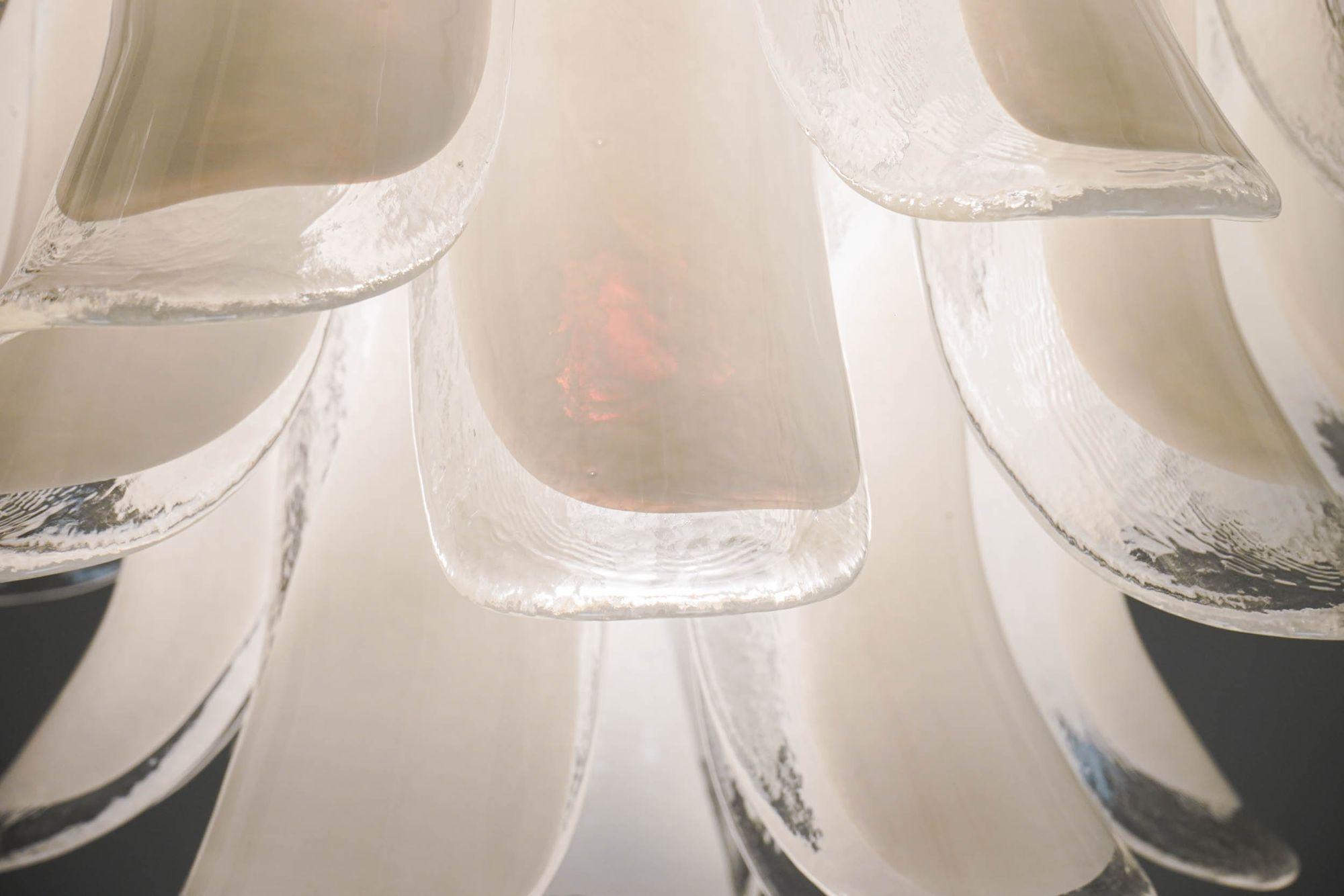 Contemporary Veneziana 5 tiers chandelier, 41 Opaline glass elements by Piattelli. UL listed For Sale