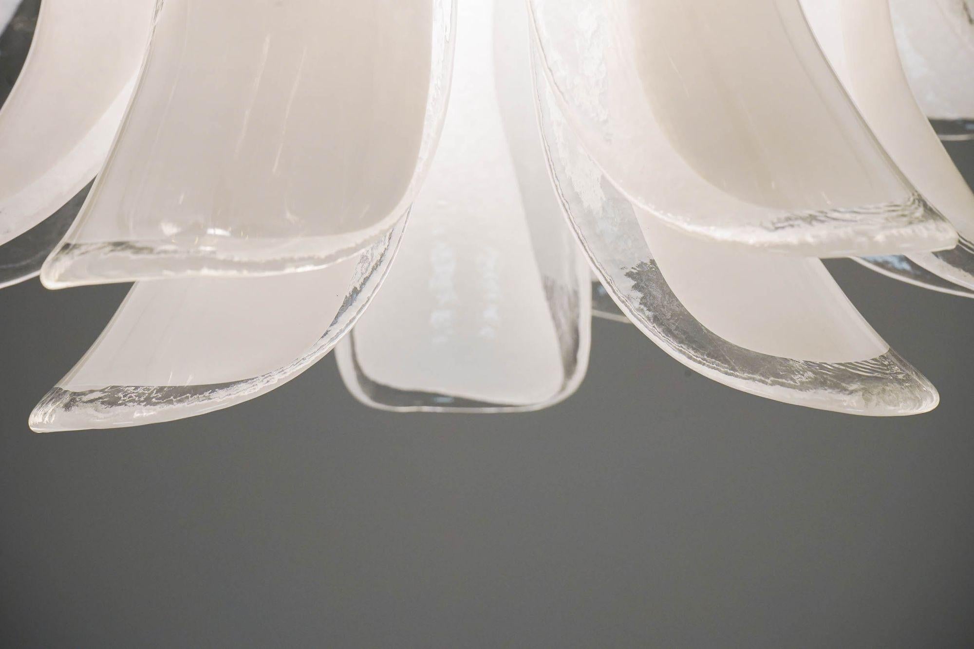 Glass Veneziana 5 tiers chandelier, 41 Opaline glass elements by Piattelli. UL listed For Sale