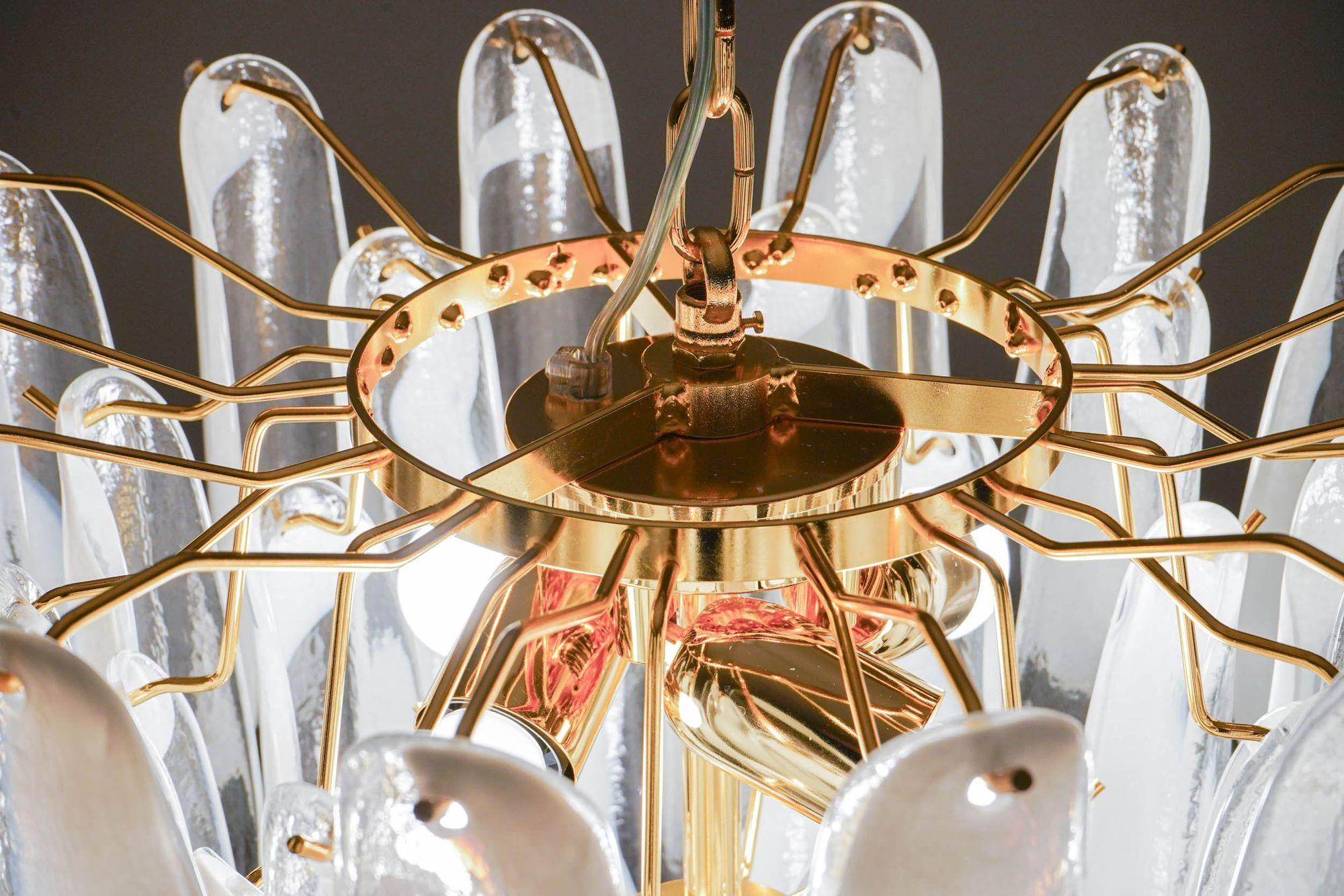 Veneziana 5 tiers chandelier, 41 Opaline glass elements by Piattelli. US wiring For Sale 4