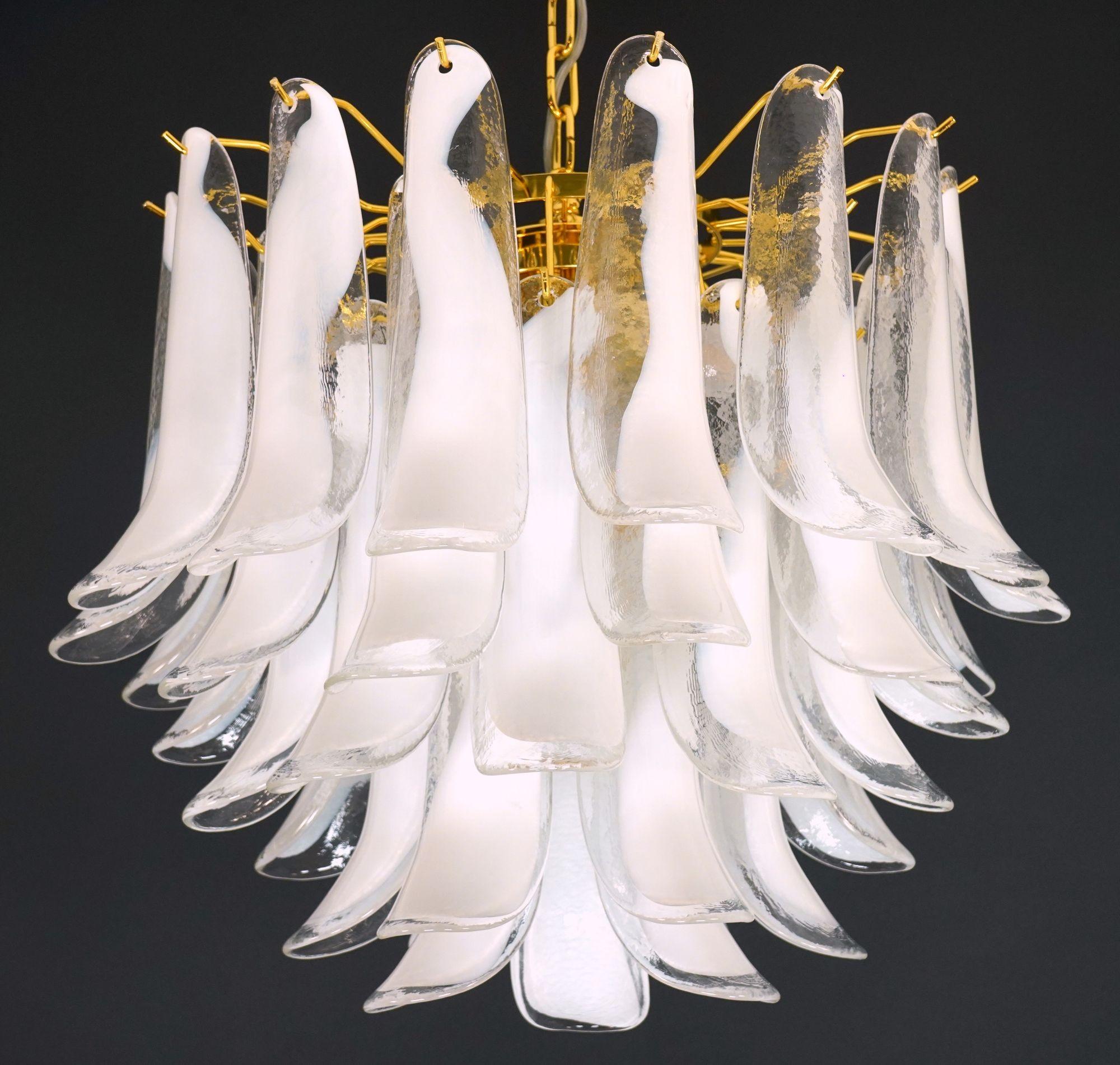 Italian Veneziana 5 tiers chandelier, 41 Opaline glass elements by Piattelli. US wiring For Sale