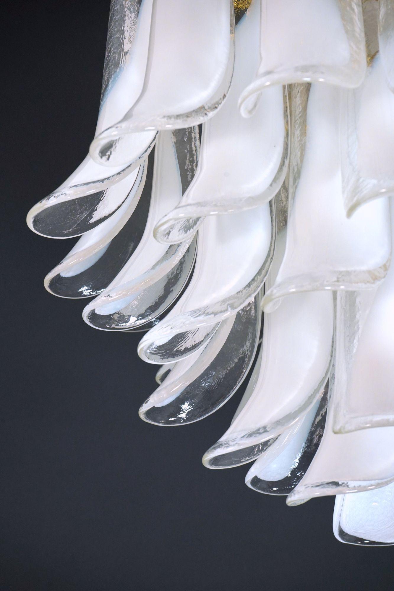 Contemporary Veneziana 5 tiers chandelier, 41 Opaline glass elements by Piattelli. US wiring For Sale