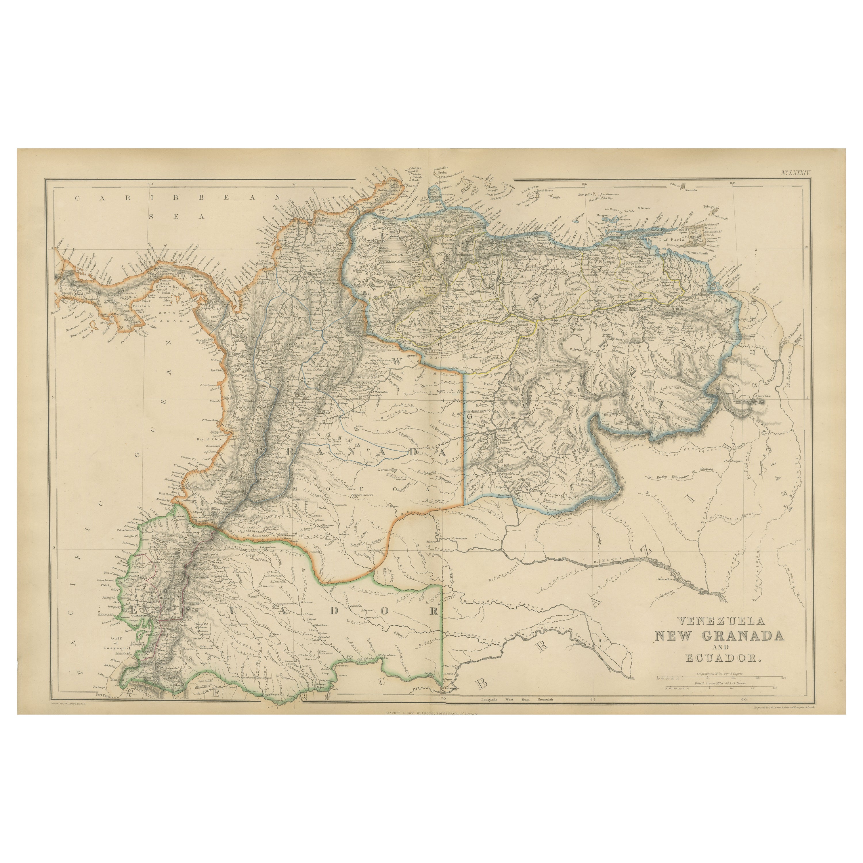 Venezuela, New Granada and Ecuador, Antique Map, Northern South America, 1860