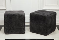 Venfield Custom Pair of Shearling Cube Foot Stools/Ottoman