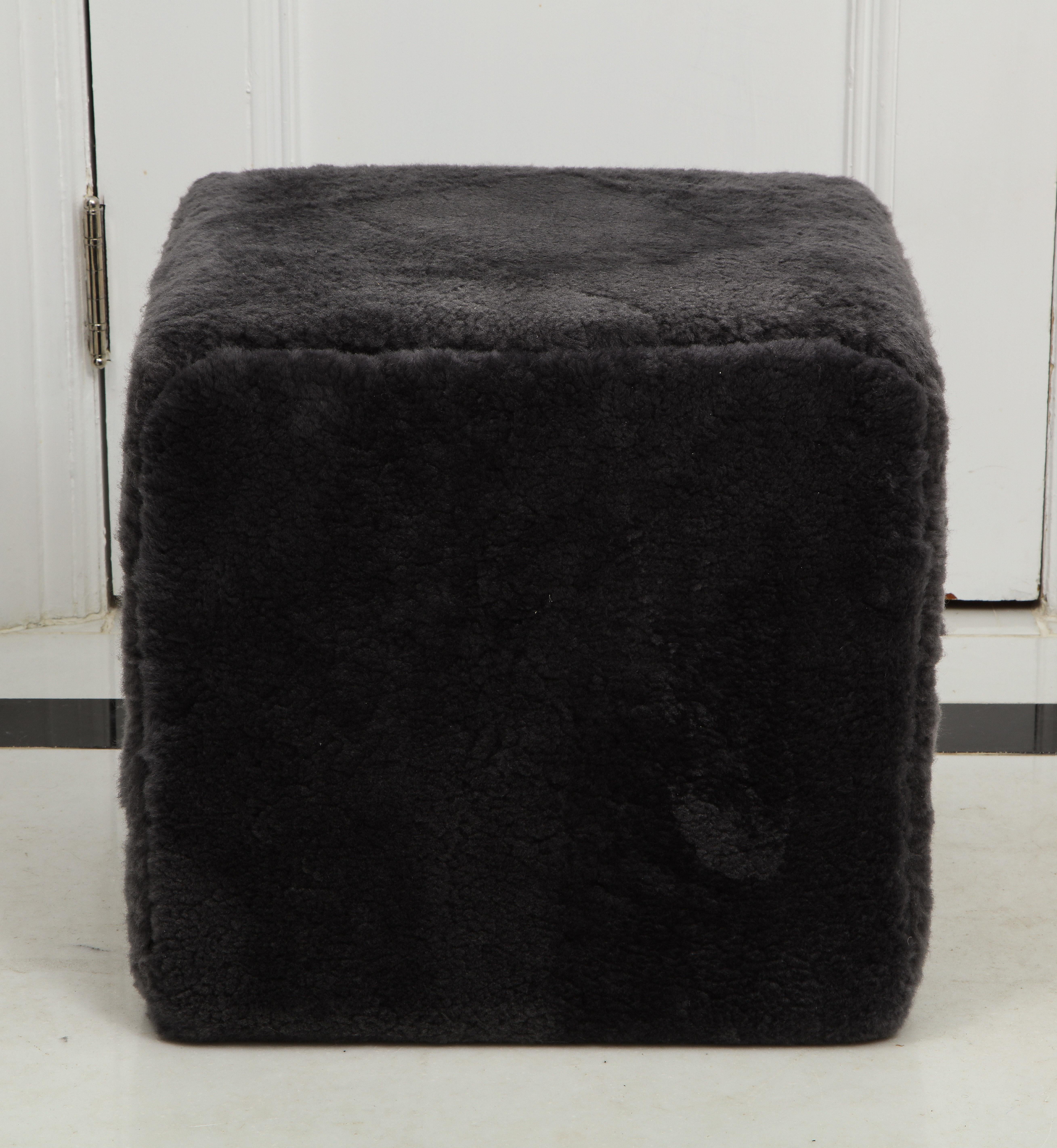 Modern Venfield Custom Pair of Shearling Cube Foot Stools/Ottoman For Sale