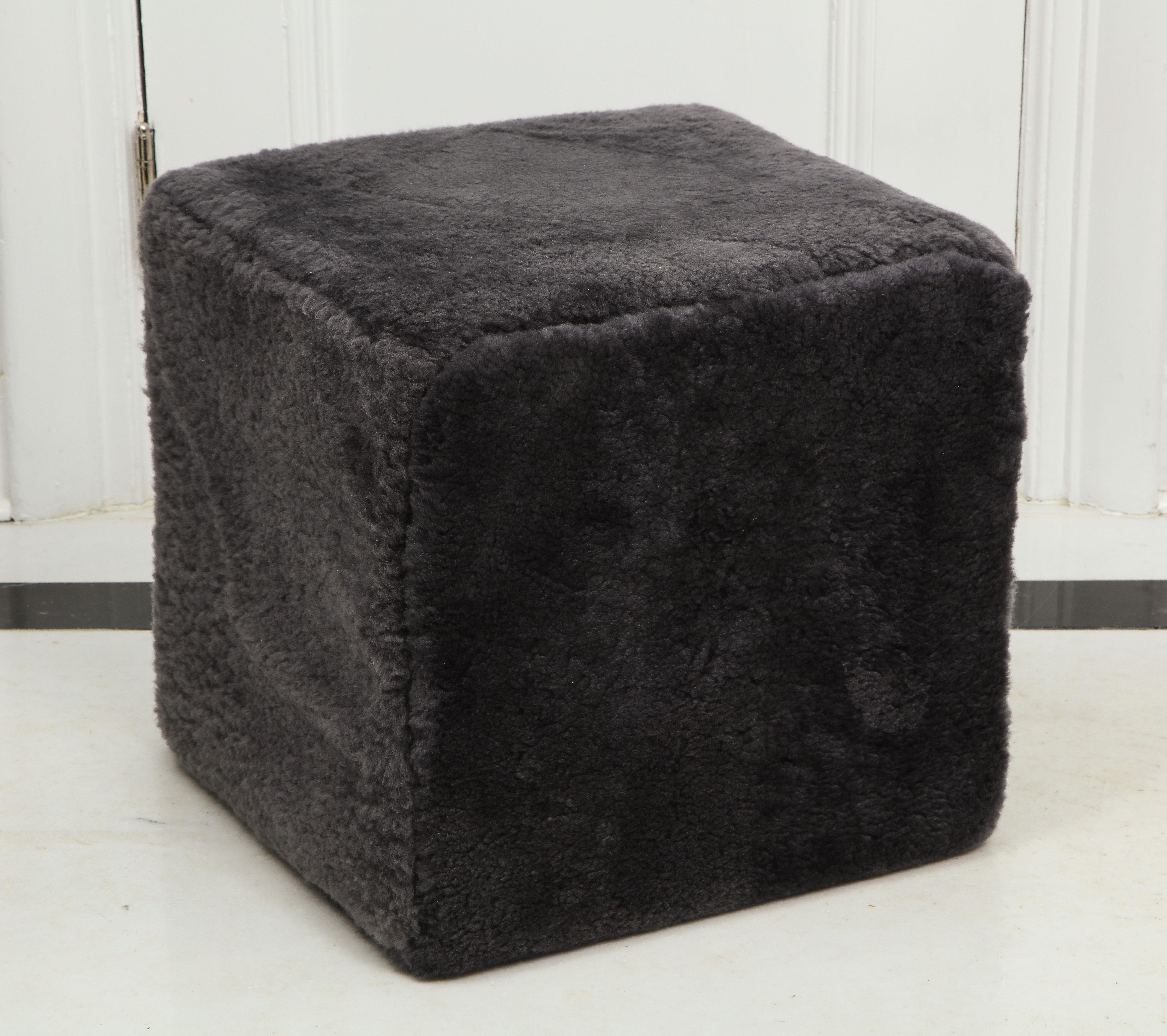 American Venfield Custom Pair of Shearling Cube Foot Stools/Ottoman For Sale