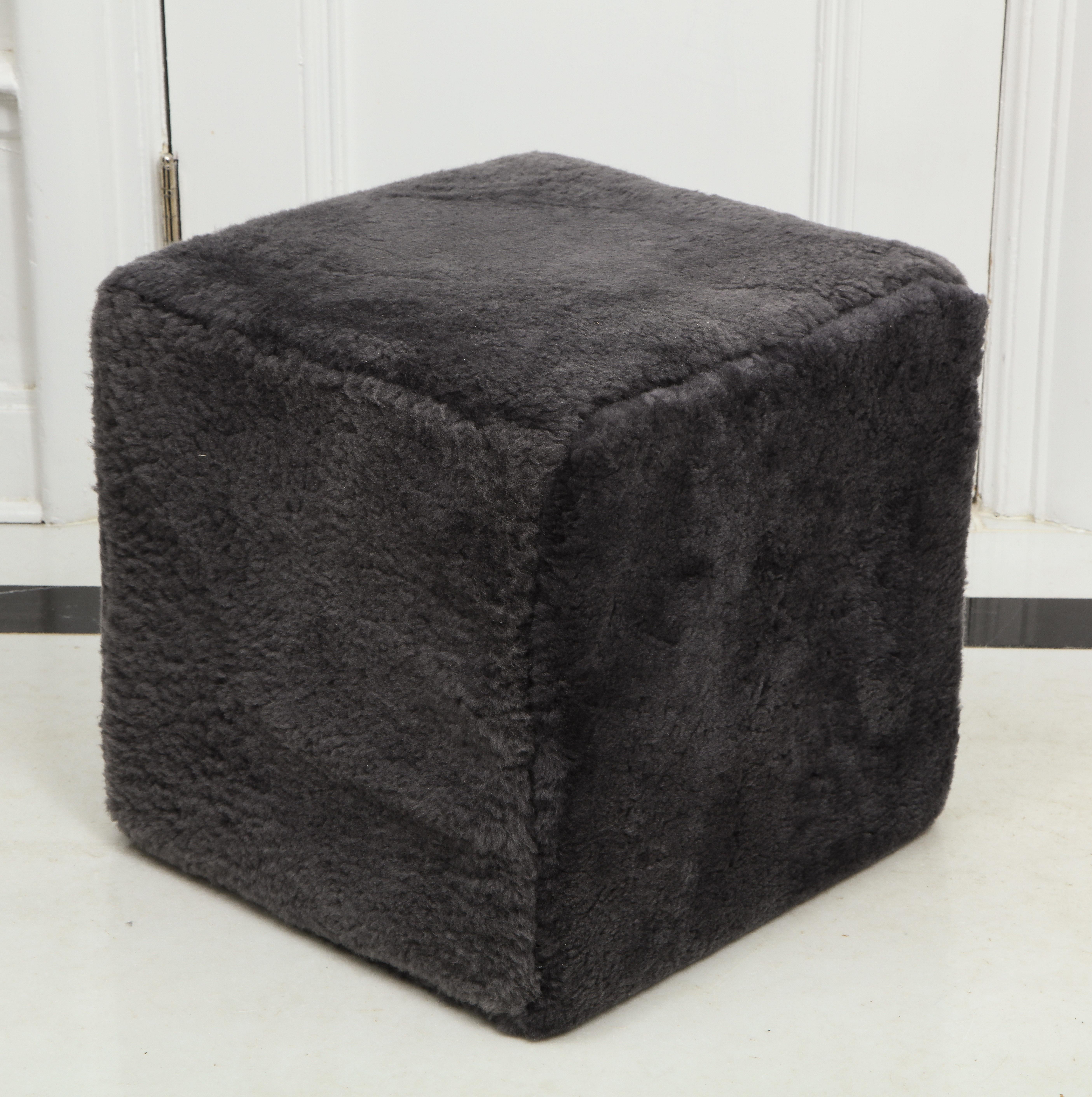Venfield Custom Pair of Shearling Cube Foot Stools/Ottoman In New Condition For Sale In New York, NY