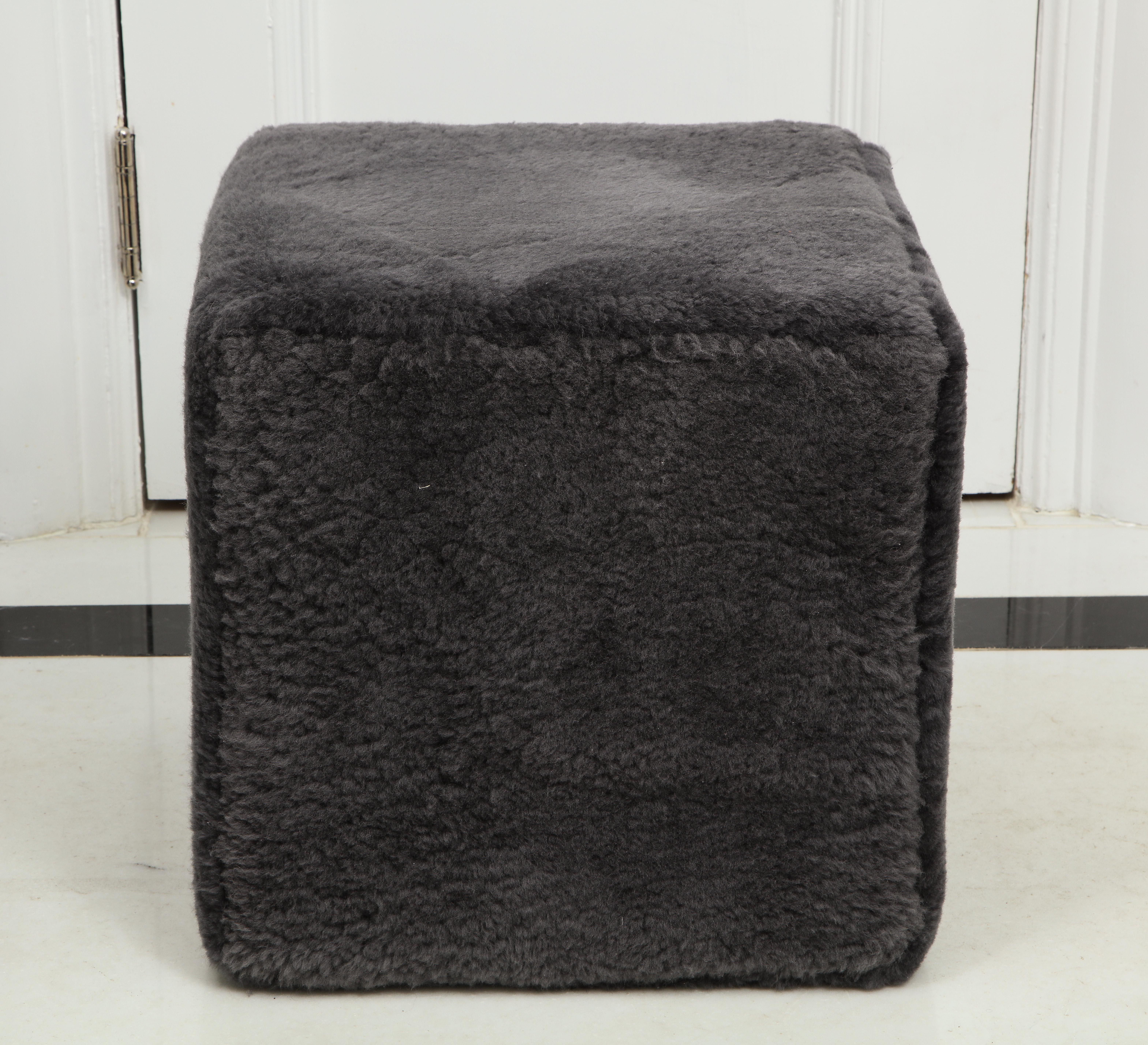 Contemporary Venfield Custom Pair of Shearling Cube Foot Stools/Ottoman For Sale